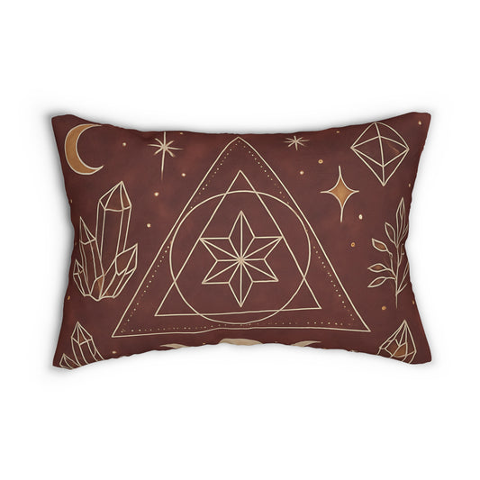 Mystic Geometry Lumbar Pillow – Boho Crystal & Star Design