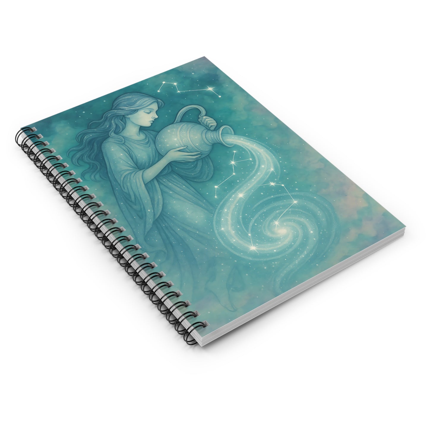 Aquarius Zodiac Galaxy Spiral Notebook – Celestial Water Bearer Astrology Journal (6" x 8", 118 Pages)