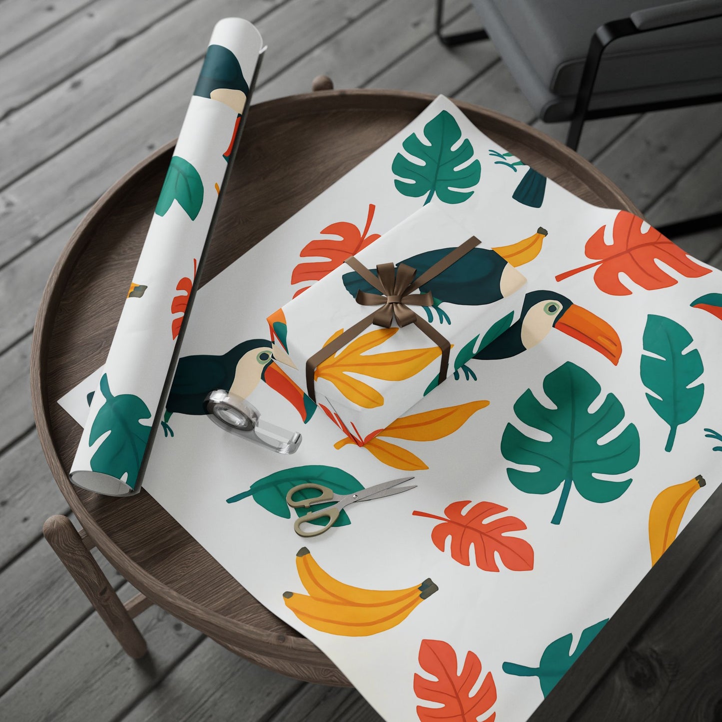 Tropical Toucan and Banana Wrapping Paper – Vibrant Jungle Leaf Gift Wrap