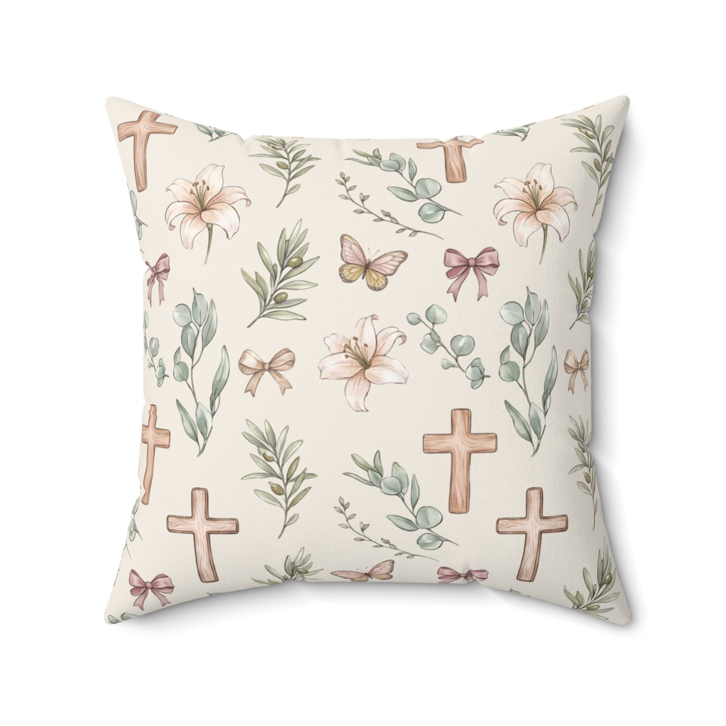 Christian Floral Lantern Pillow — Faith Cross Decorative Throw Pillow