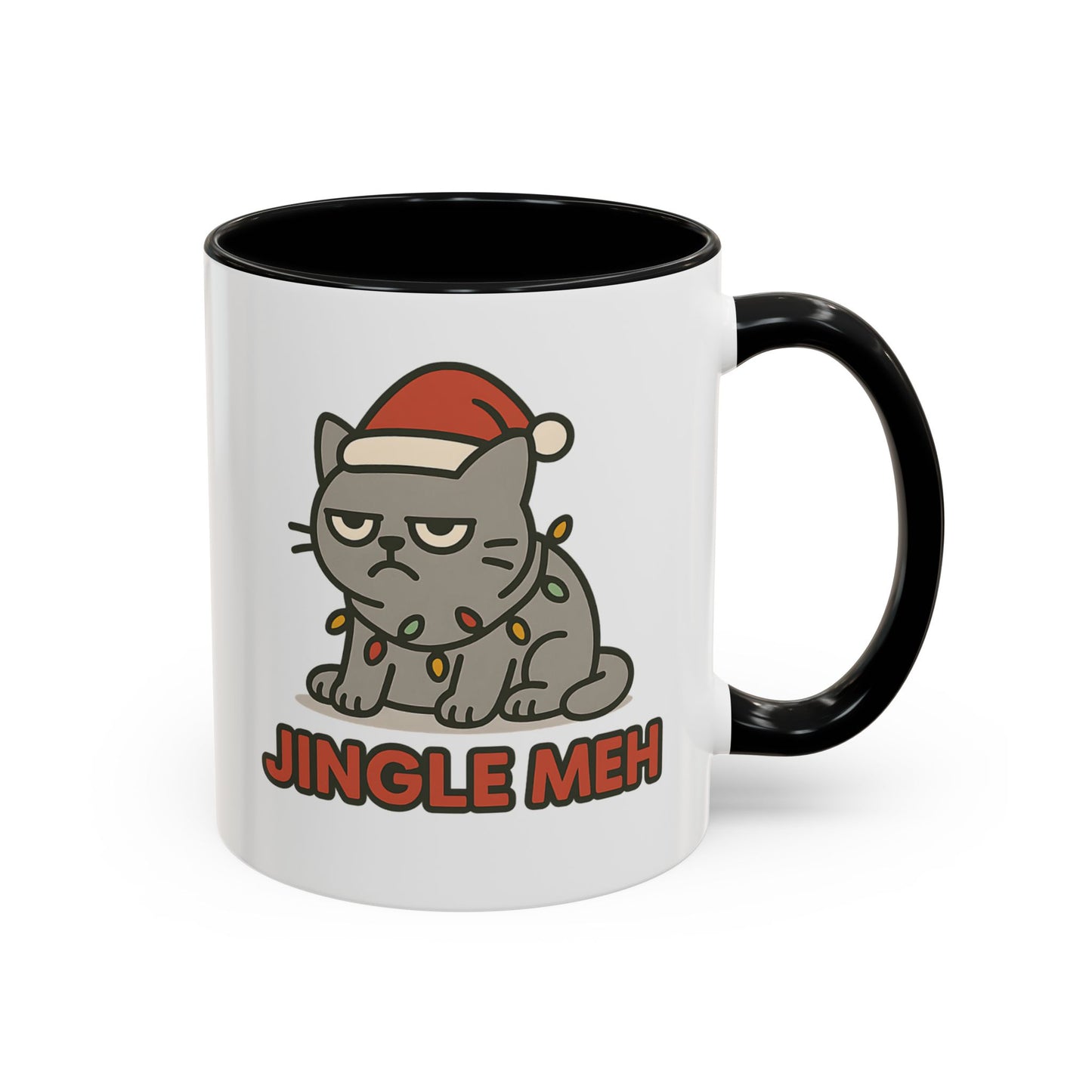 Funny “Jingle Meh” Christmas Cat Mug – Grumpy Holiday Coffee Cup, 11oz & 15oz Ceramic
