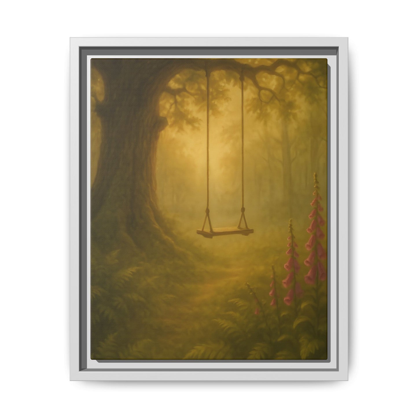 Golden Forest Swing – Framed Matte Canvas Woodland Wall Art