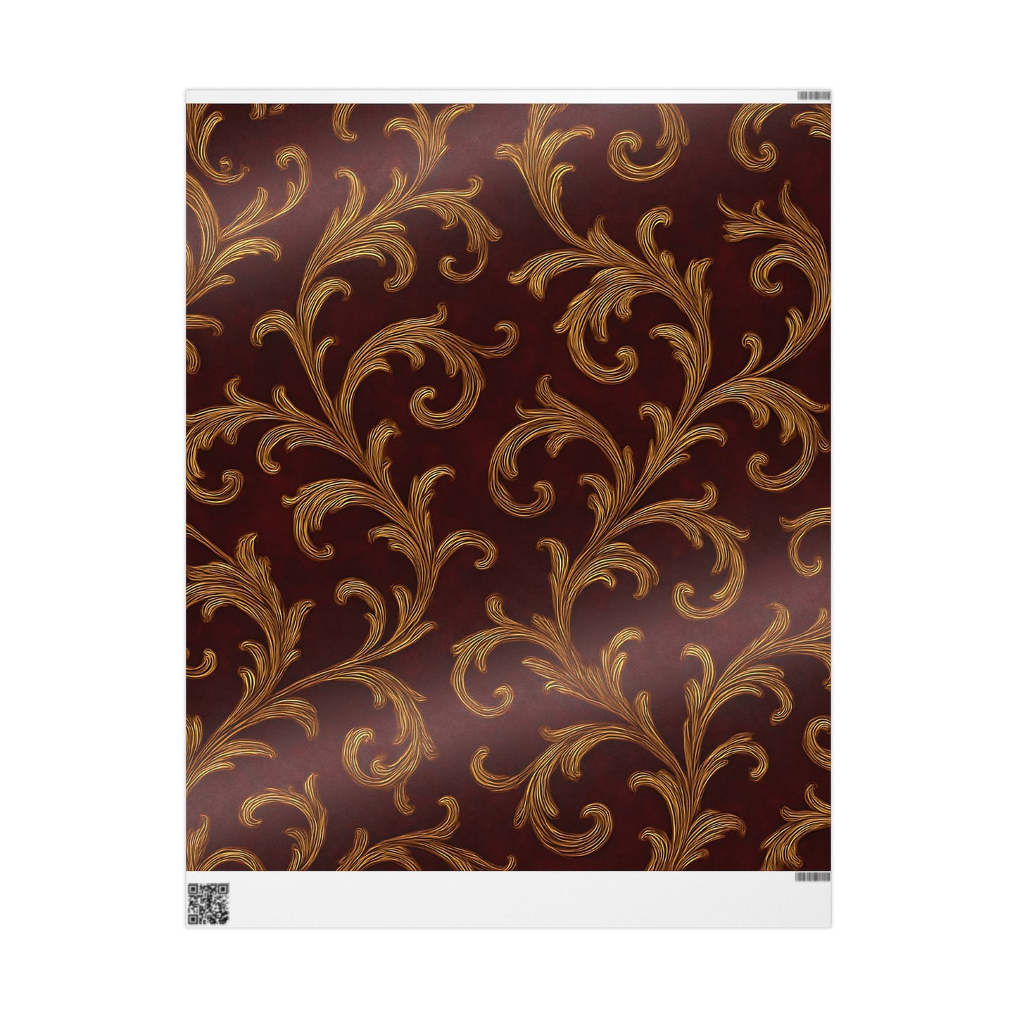 Burgundy & Gold Baroque Scroll Wrapping Paper – Luxurious Gift Wrap in Glossy or Matte Finish