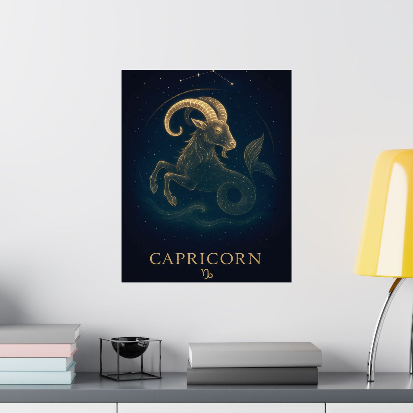 Capricorn Zodiac Constellation Matte Poster – Golden Sea-Goat Astrology Wall Art Print (Multiple Sizes)