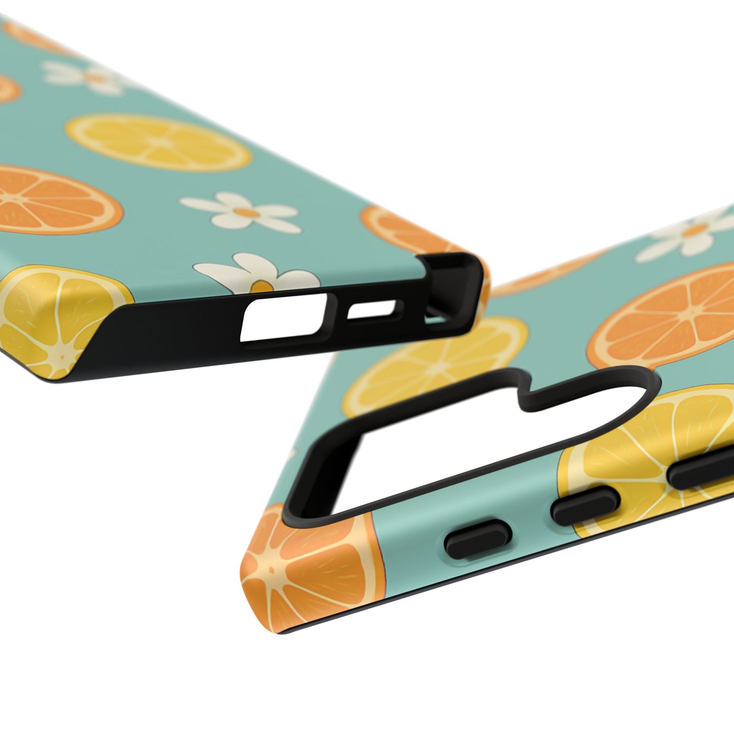 Citrus Bloom Phone Case – Orange, Lemon & Daisy Pattern on Teal