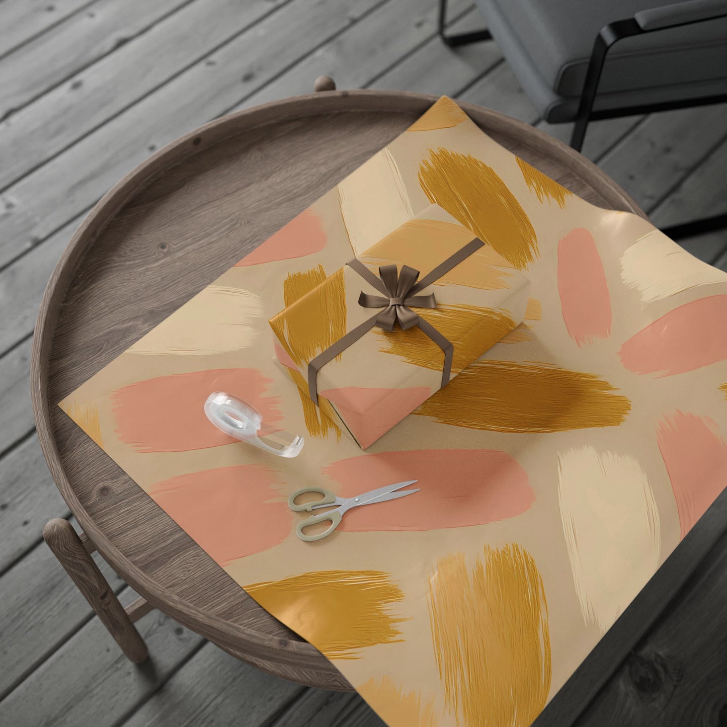 Golden Blush Brushstroke Wrapping Paper – Luxurious Abstract Gift Wrap