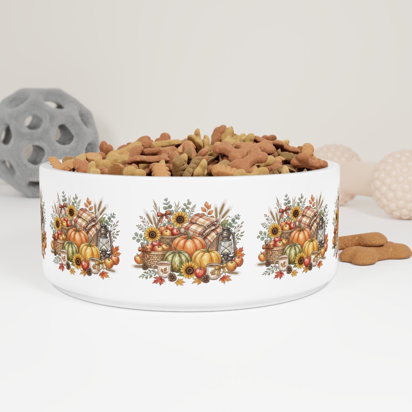 Autumn Harvest Pet Bowl — Thanksgiving Pumpkin & Sunflower Dog Bowl