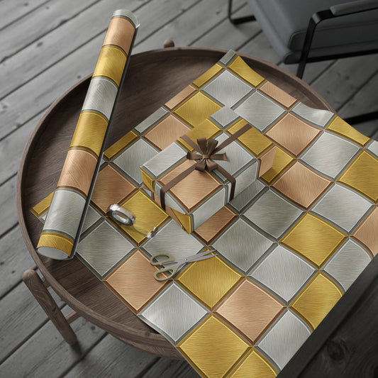Geometric Metallic Tile Wrapping Paper – Modern Luxury Gift Wrap in Glossy or Matte Finish
