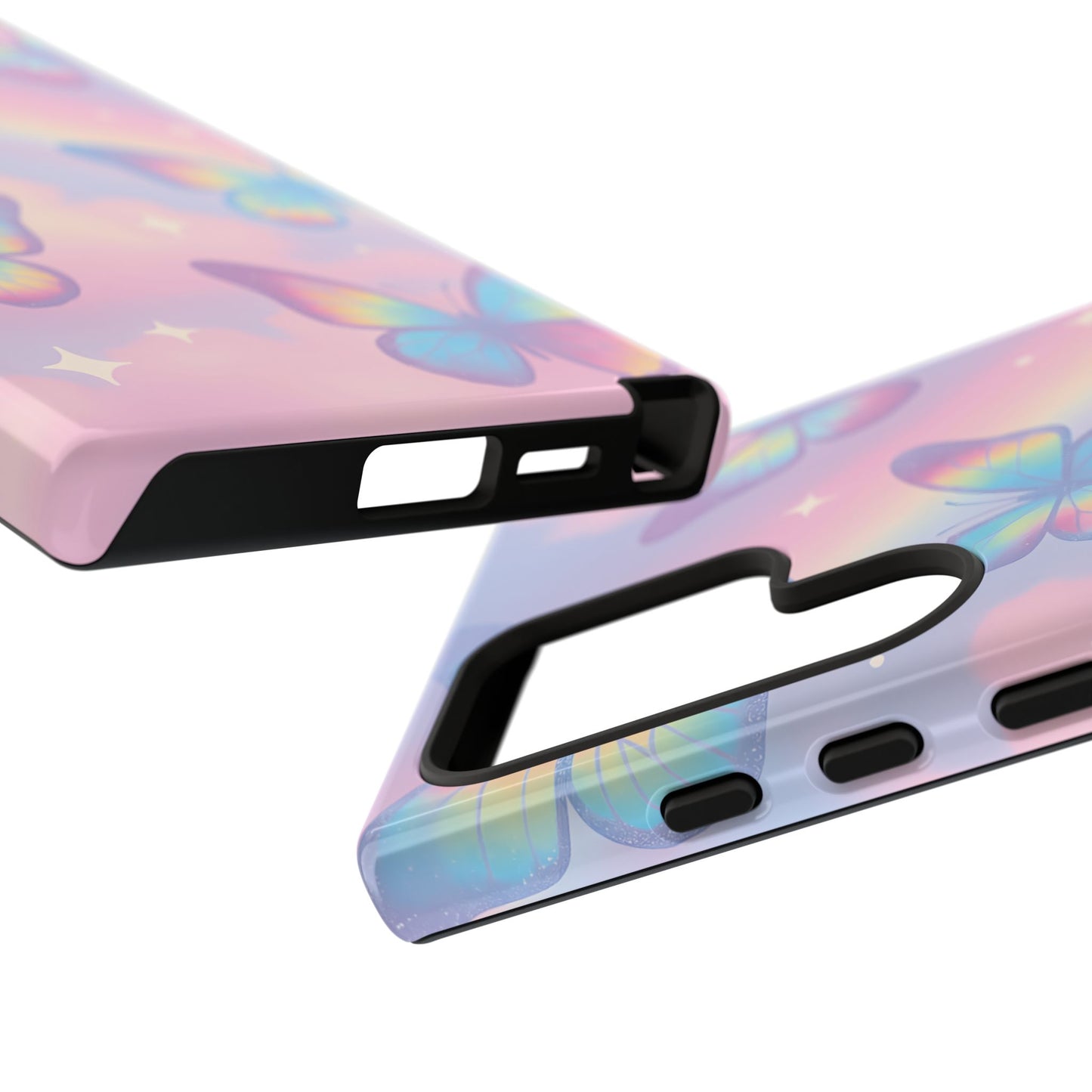 Rainbow Pastel Butterfly Phone Case – Dreamy Clouds & Iridescent Glow