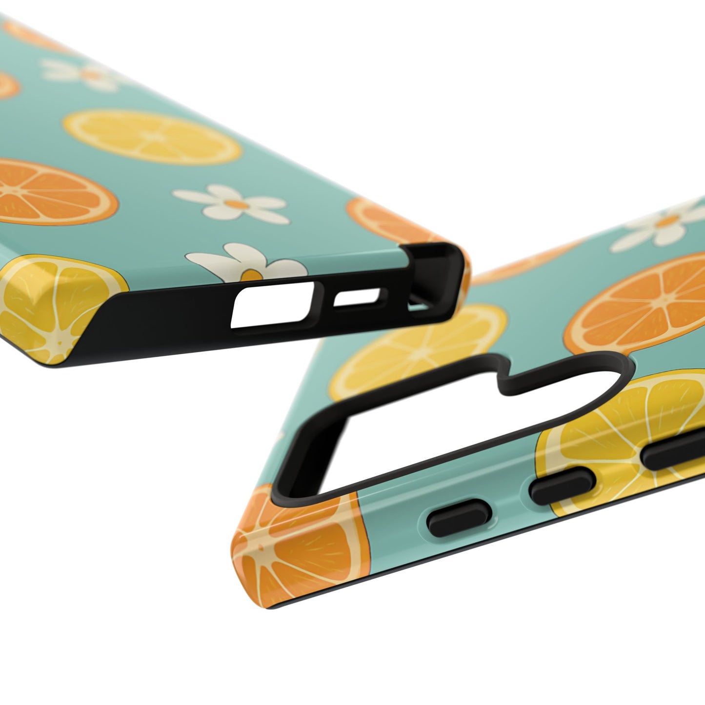 Citrus Bloom Phone Case – Orange, Lemon & Daisy Pattern on Teal