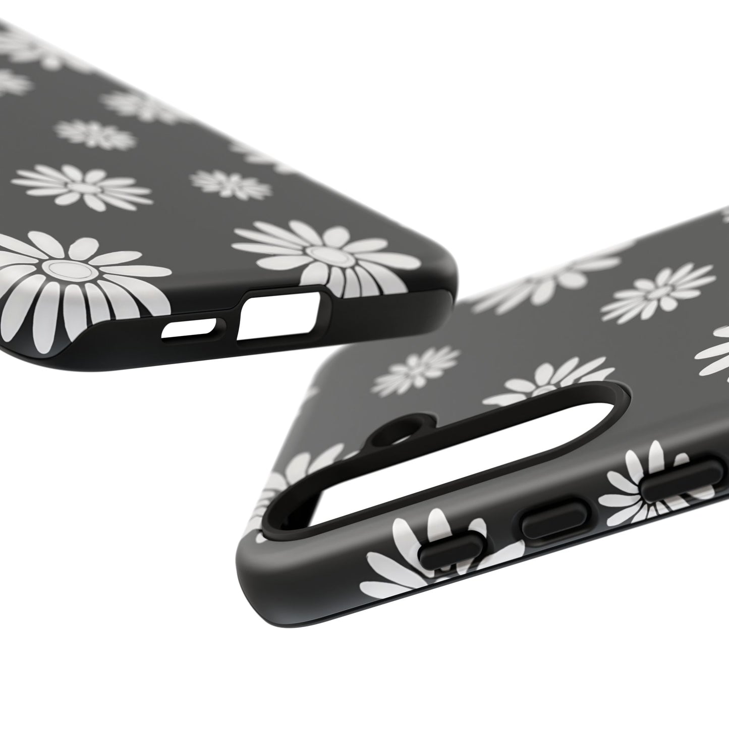 Retro Black & White Daisy Phone Case – Bold Floral Pattern with 3D Wrap Design