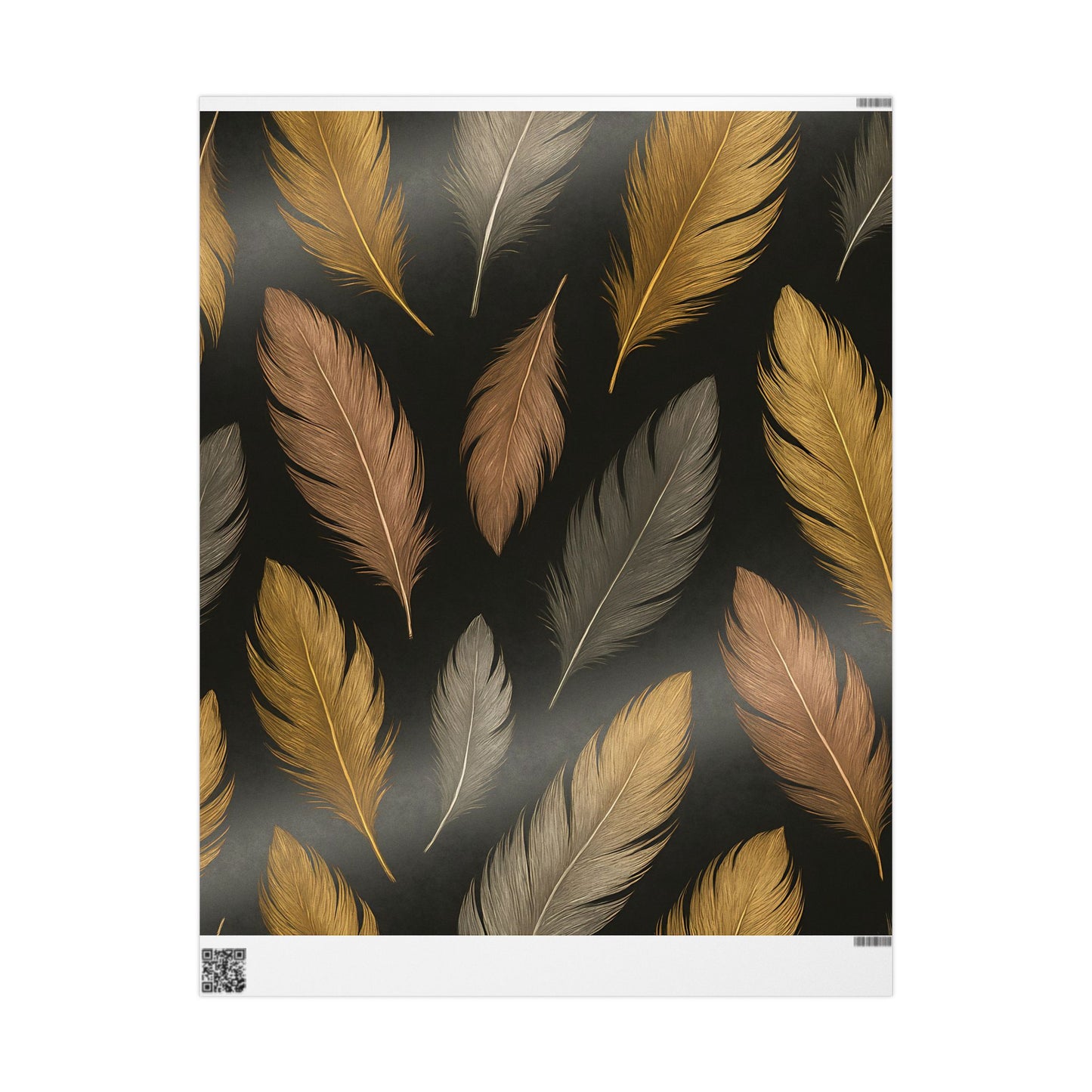 Luxury Feather Print Wrapping Paper – Metallic Gold, Bronze & Silver Design
