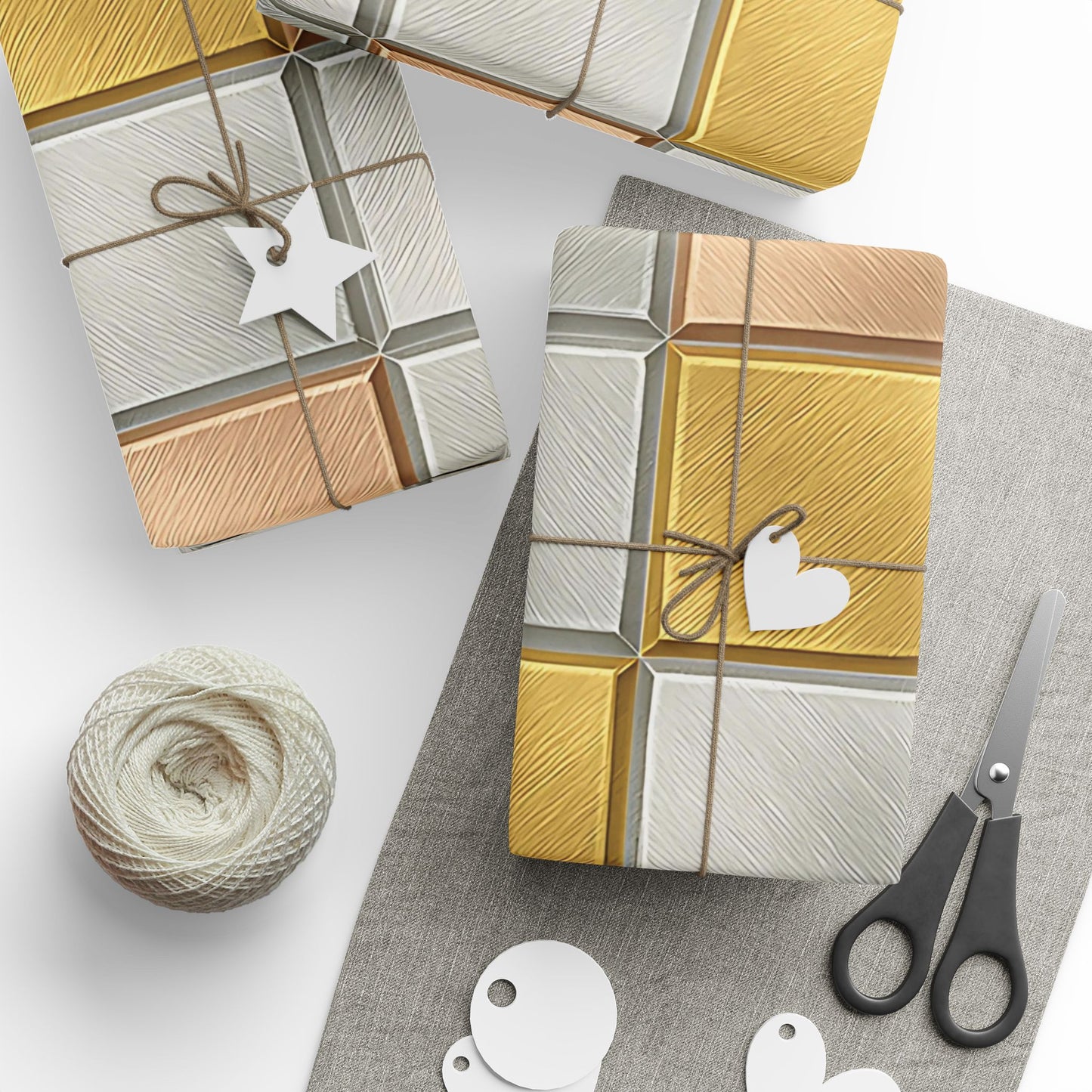 Geometric Metallic Tile Wrapping Paper – Modern Luxury Gift Wrap in Glossy or Matte Finish