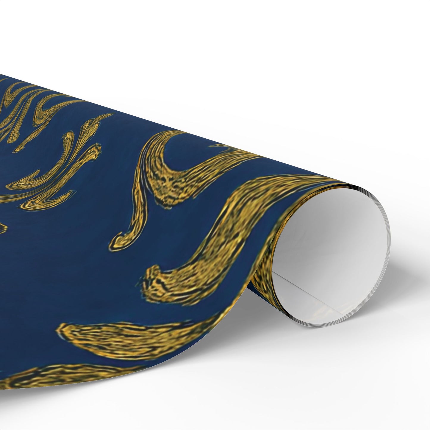 Royal Blue & Gold Damask Wrapping Paper – Elegant Luxury Gift Wrap in Glossy or Matte Finish
