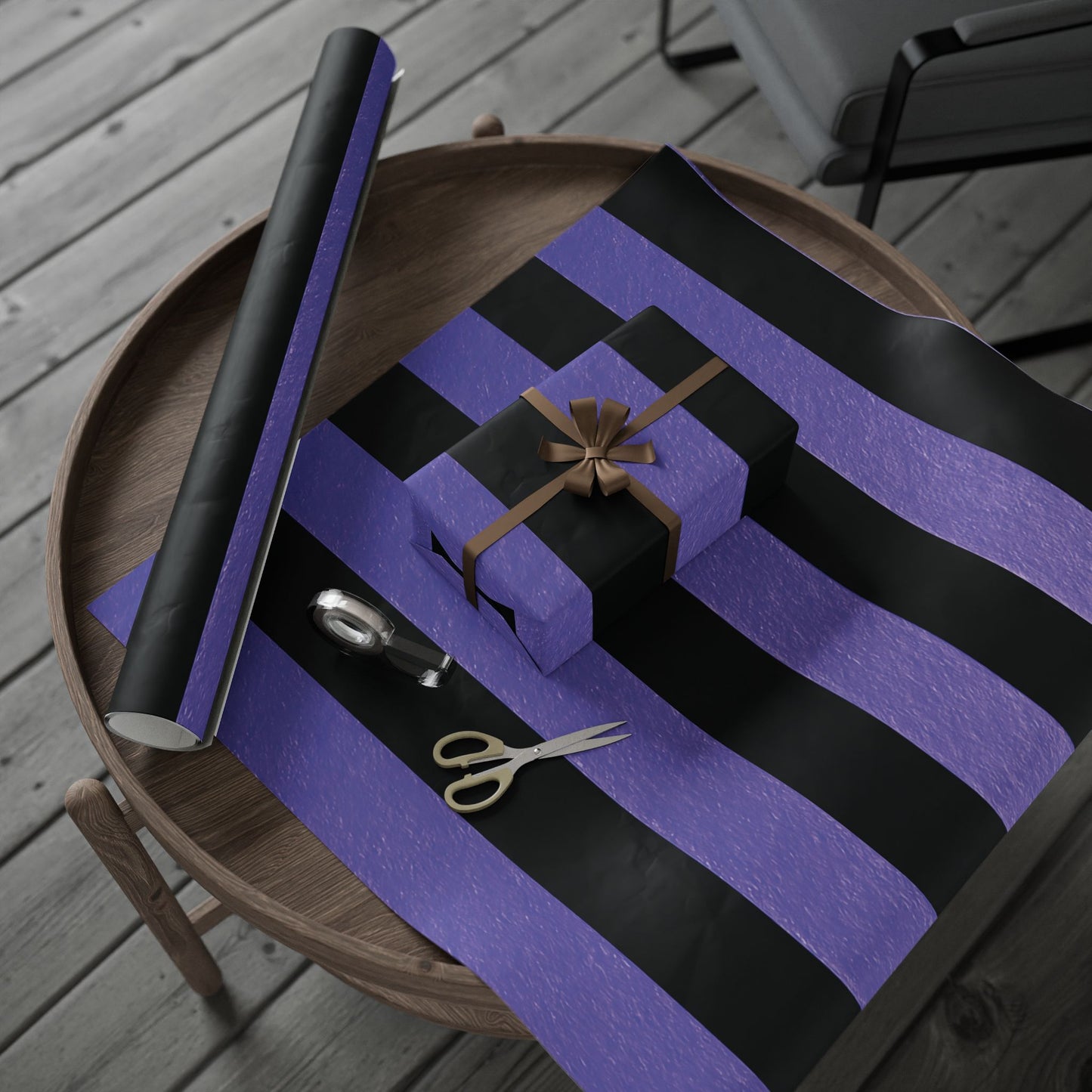 Black and Purple Striped Luxury Wrapping Paper – Glossy or Matte Finish, Durable 90gsm