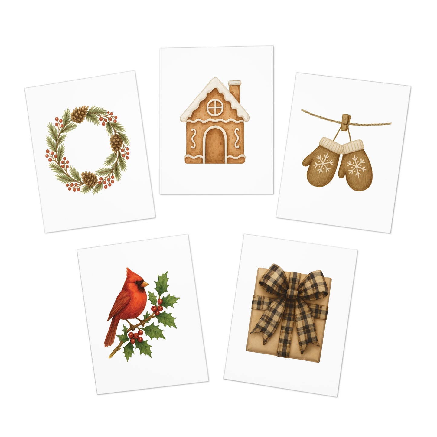 Rustic Winter Christmas Greeting Card Set – 5 Blank Holiday Cards with Envelopes