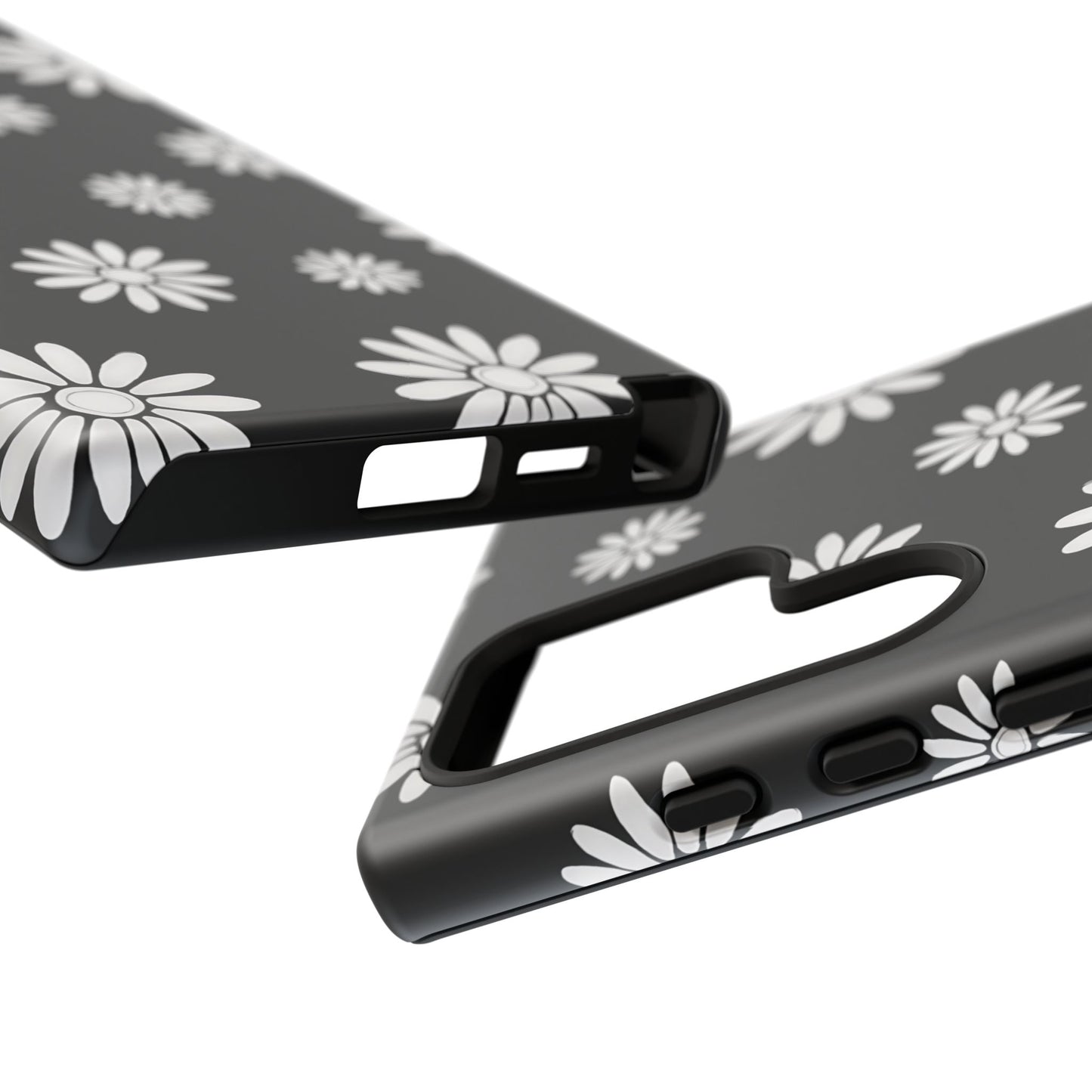 Retro Black & White Daisy Phone Case – Bold Floral Pattern with 3D Wrap Design