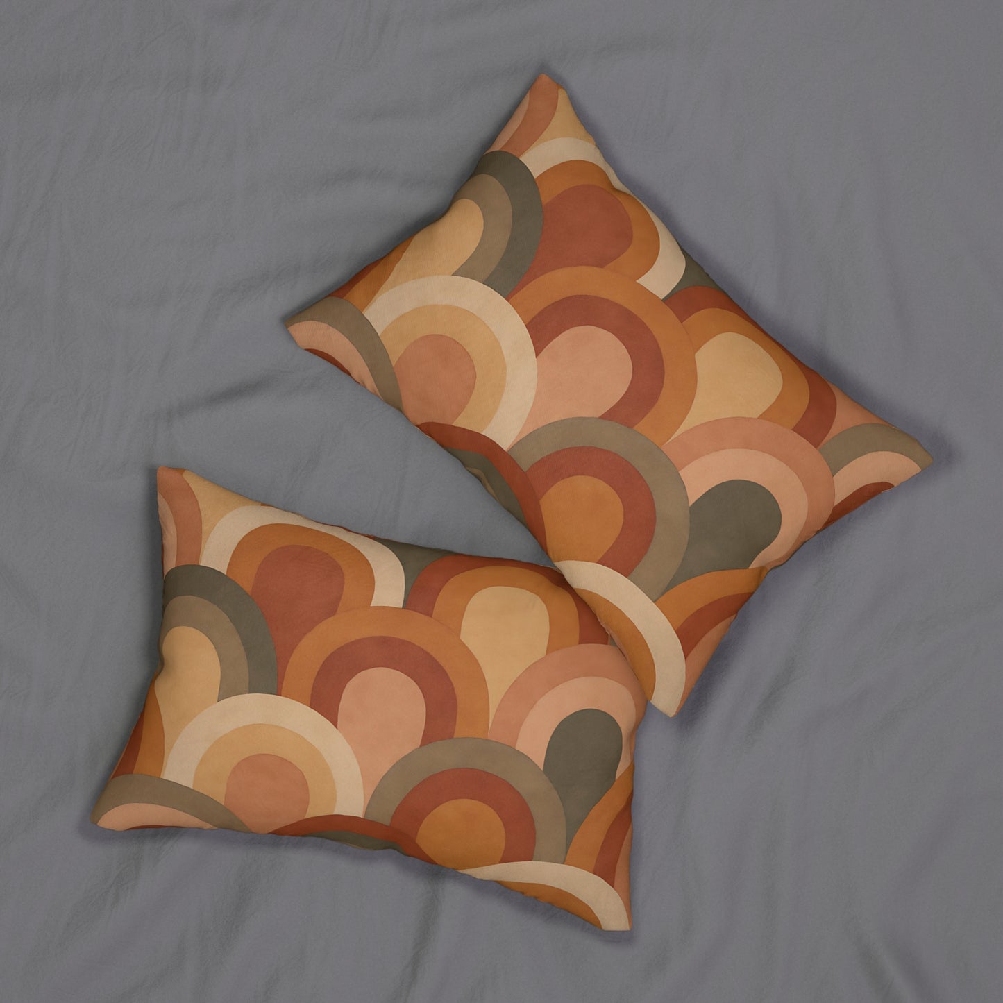 Retro Arch Lumbar Pillow – Warm Earth Tones Boho Cushion