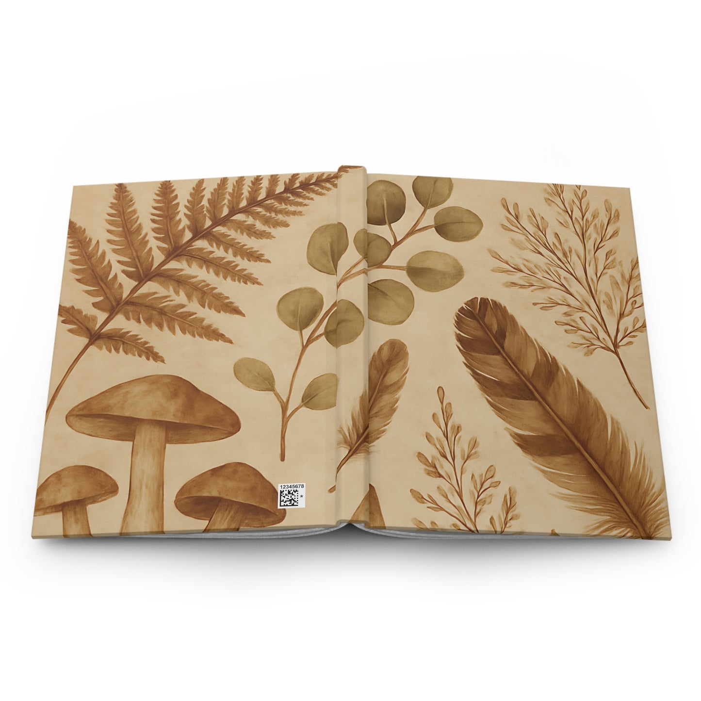 Earthy Feather & Leaf Botanical Hardcover Journal – Rustic Nature-Inspired Lined Notebook