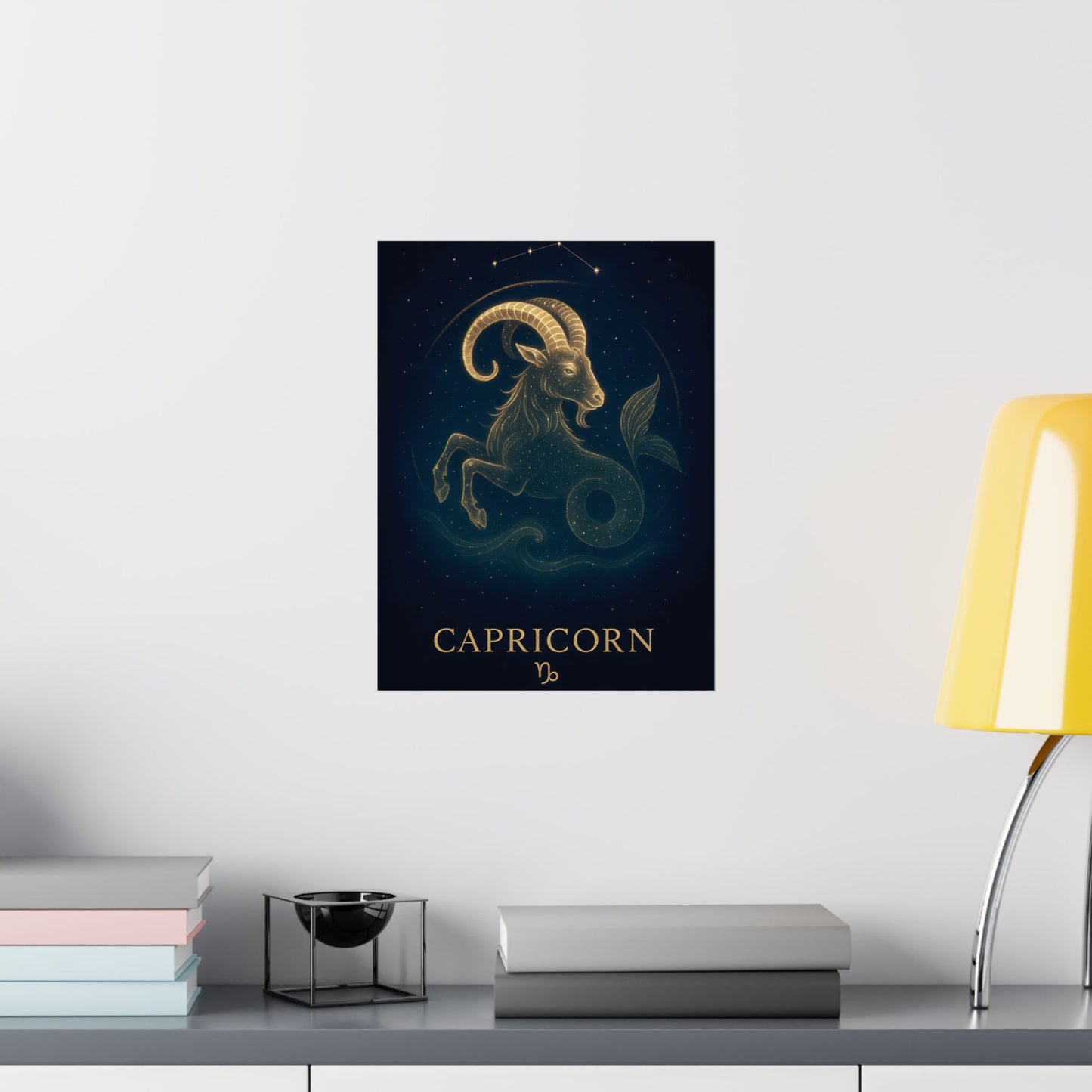 Capricorn Zodiac Constellation Matte Poster – Golden Sea-Goat Astrology Wall Art Print (Multiple Sizes)
