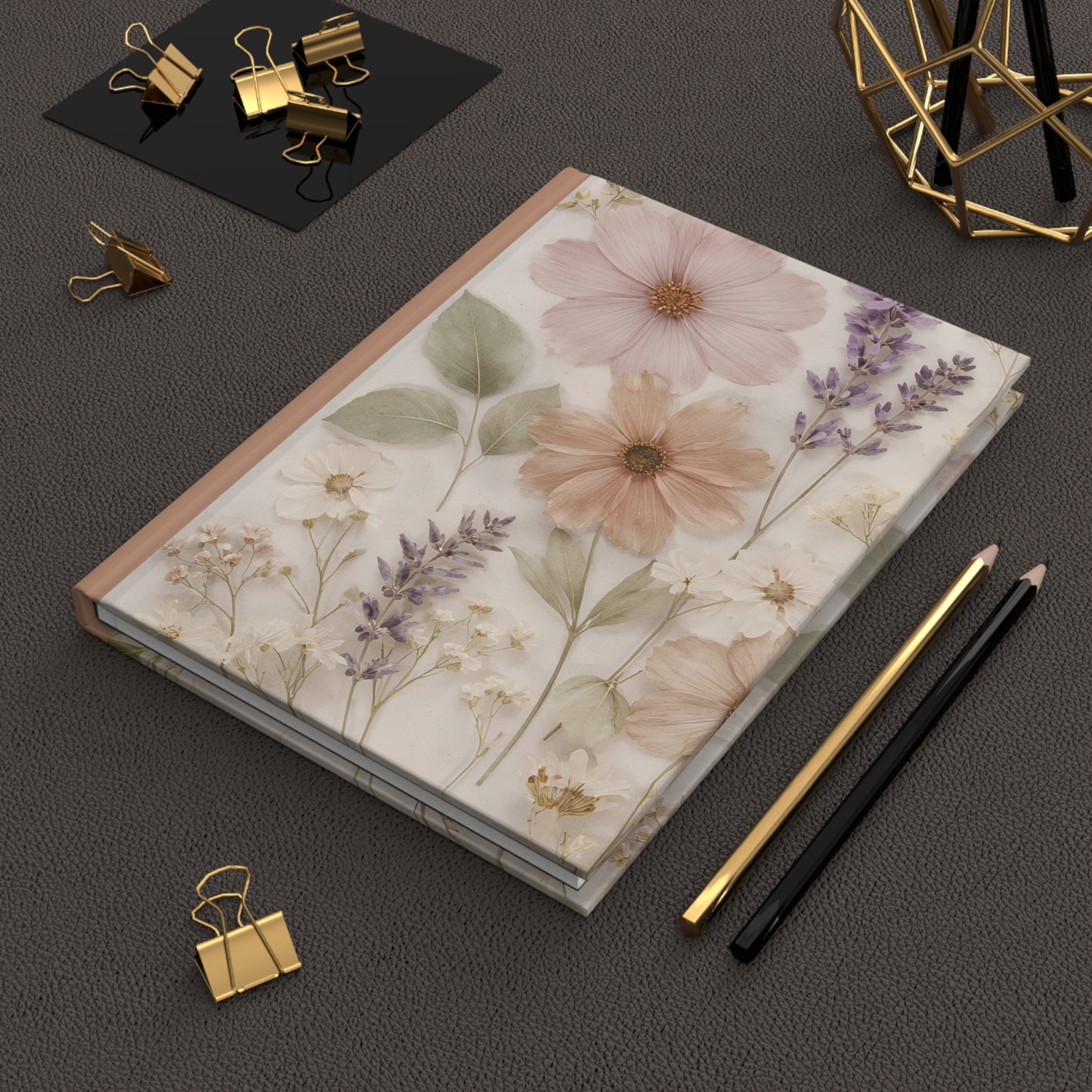 Floral Hardcover Journal — Vintage Dried Flowers & Lavender Notebook