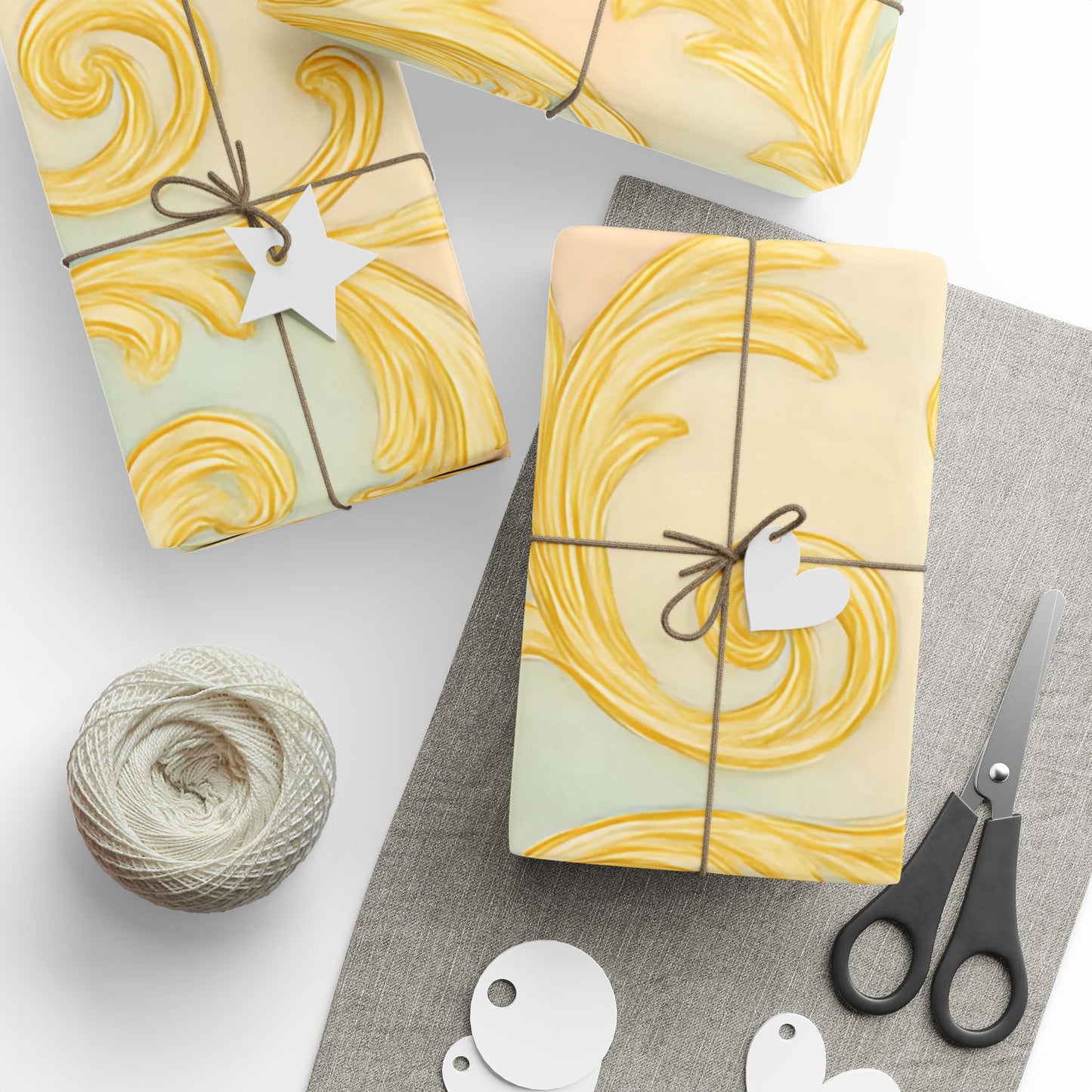 Baroque Gold Scroll Wrapping Paper – Luxury Gift Wrap in Glossy or Matte Finish