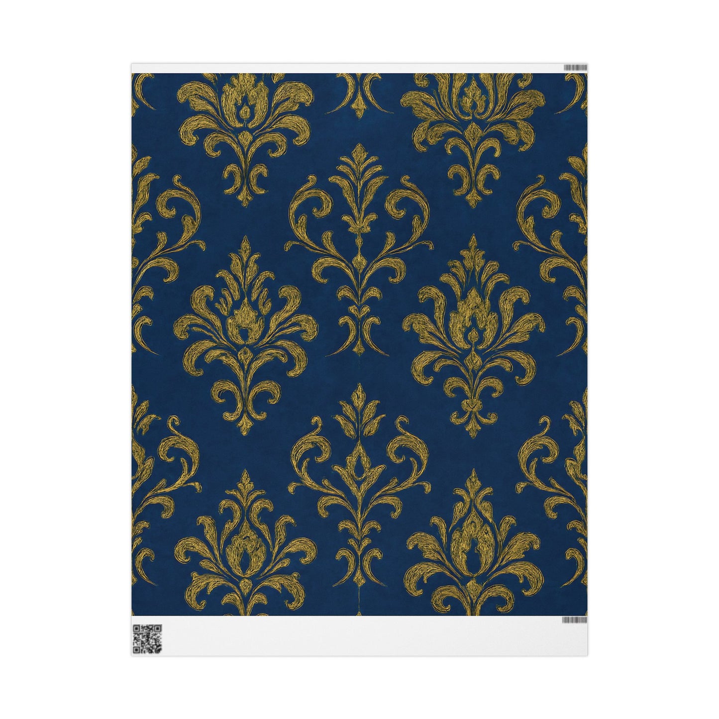 Royal Blue & Gold Damask Wrapping Paper – Elegant Luxury Gift Wrap in Glossy or Matte Finish