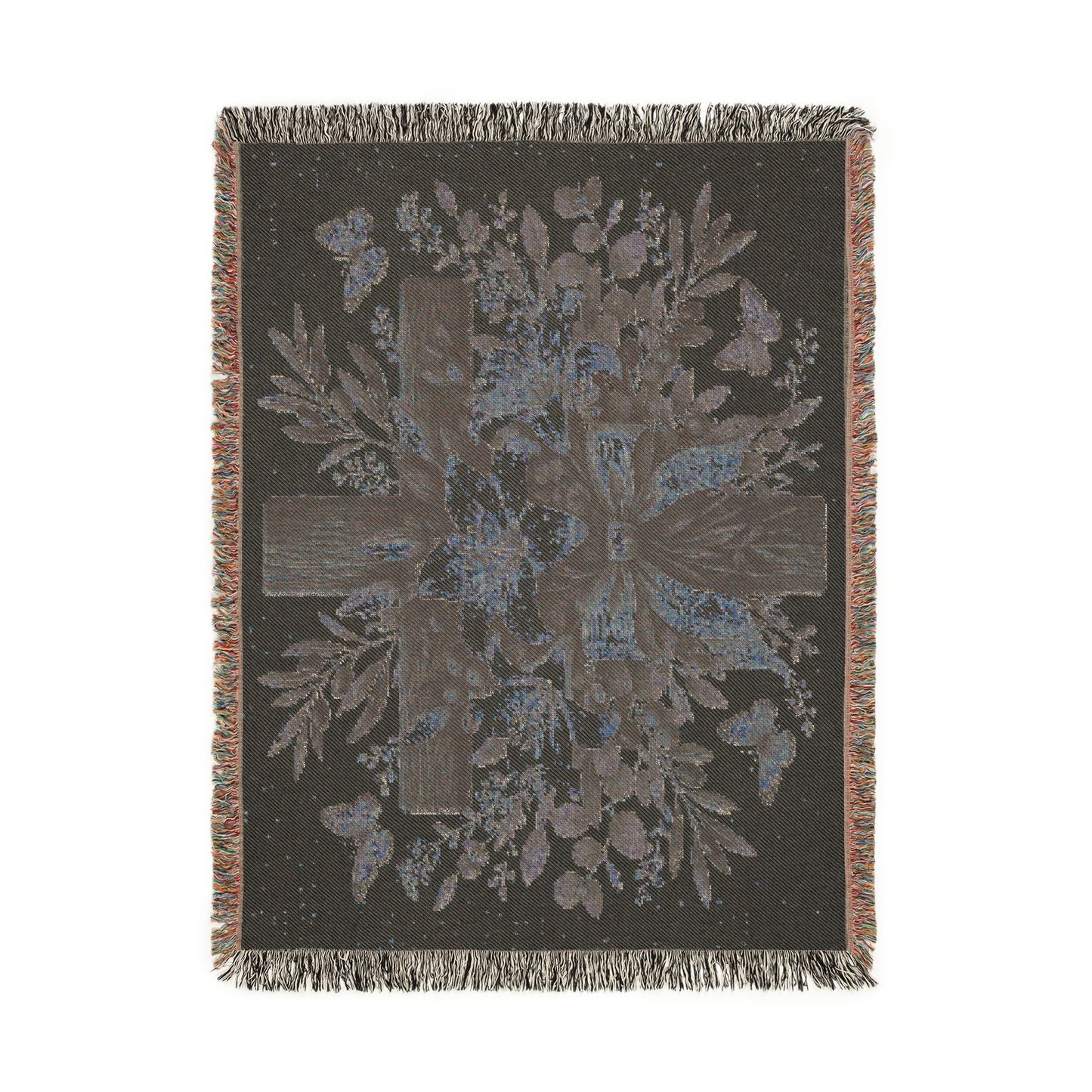 Woven Blanket — Floral Cross Tapestry Throw (Easter / Religious Home Décor)