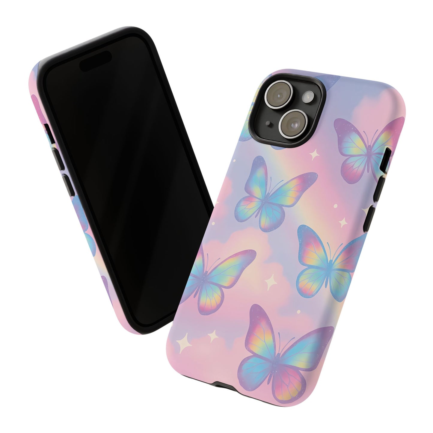 Rainbow Pastel Butterfly Phone Case – Dreamy Clouds & Iridescent Glow
