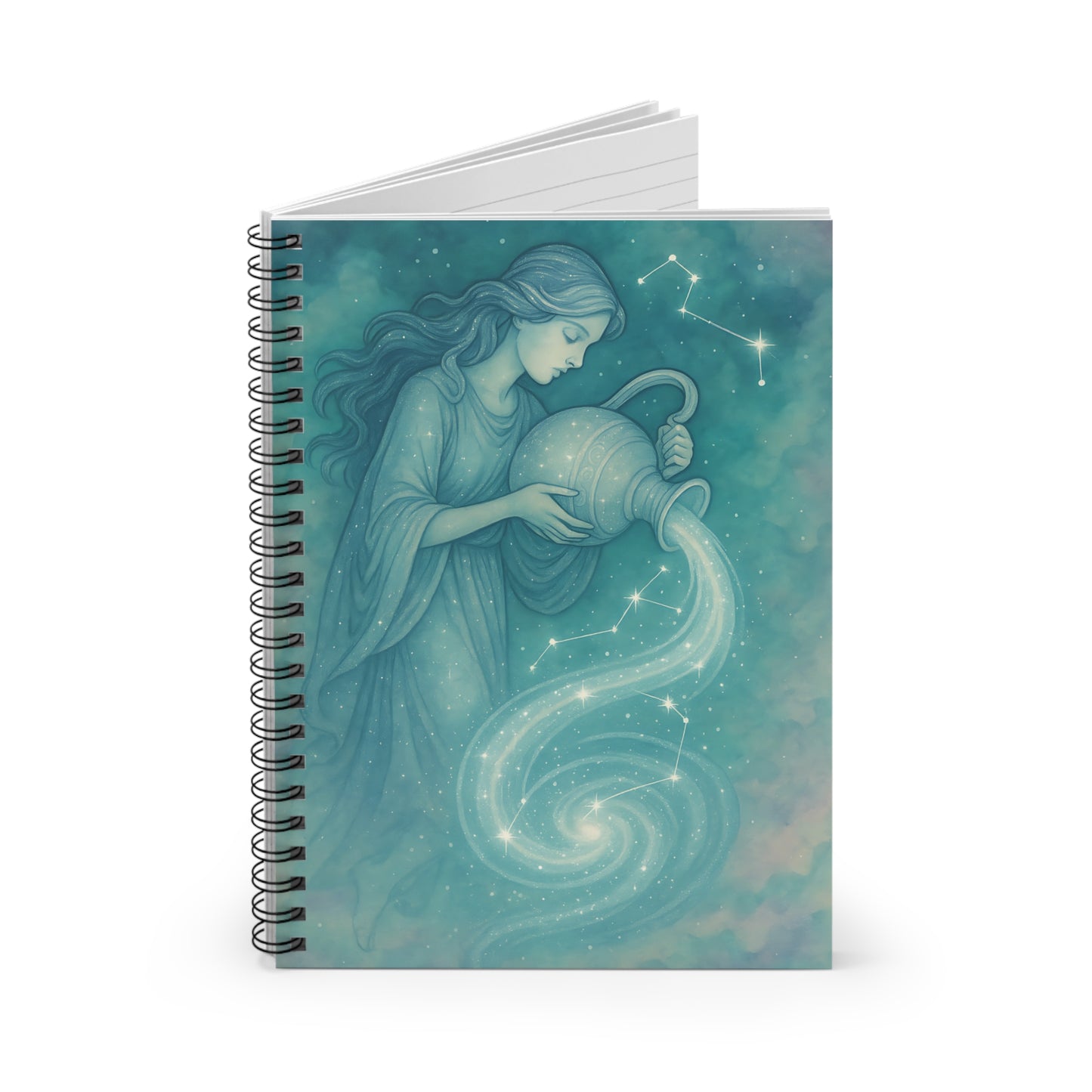 Aquarius Zodiac Galaxy Spiral Notebook – Celestial Water Bearer Astrology Journal (6" x 8", 118 Pages)