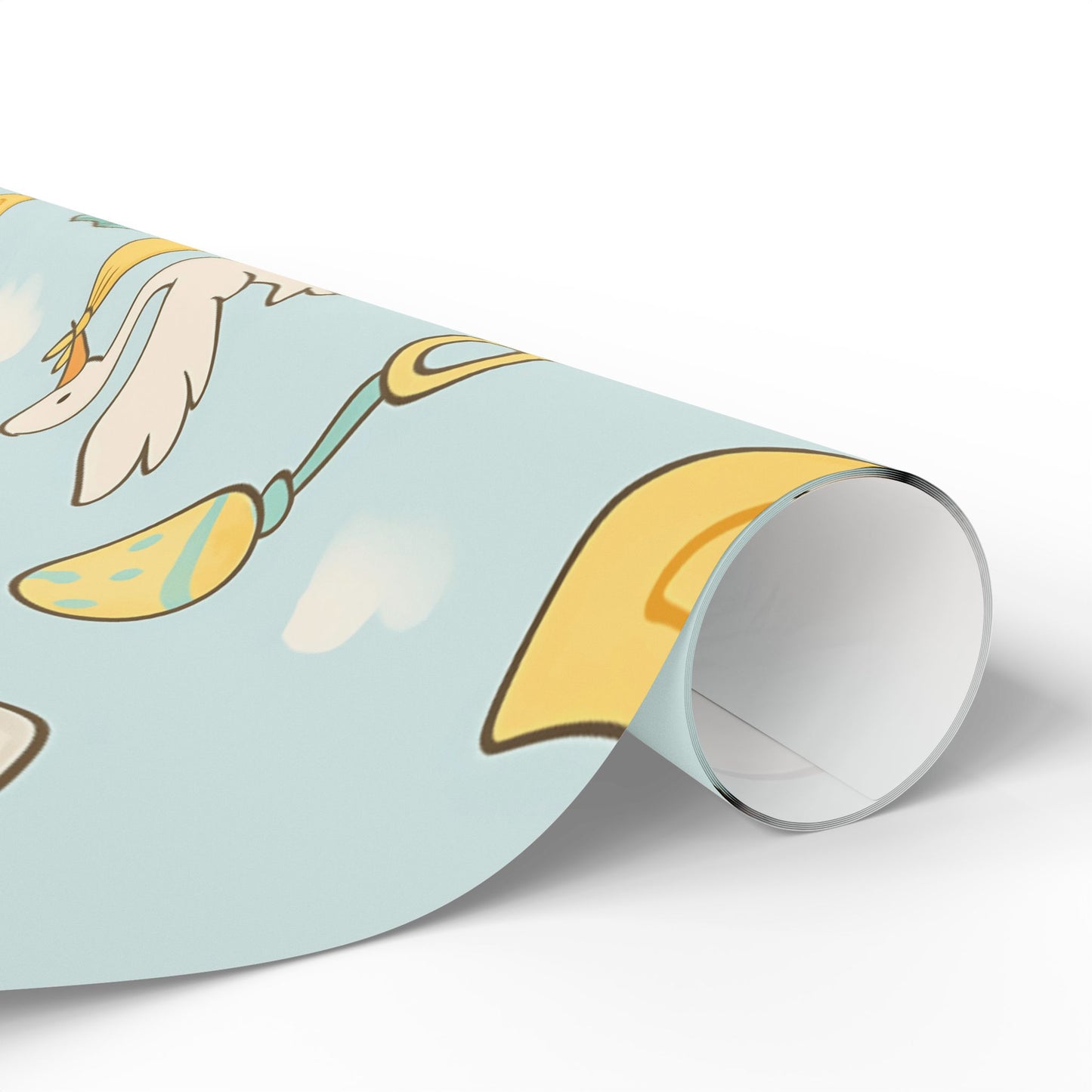 Baby Shower Wrapping Paper – Storks, Ducks & Baby Essentials on Sky Blue