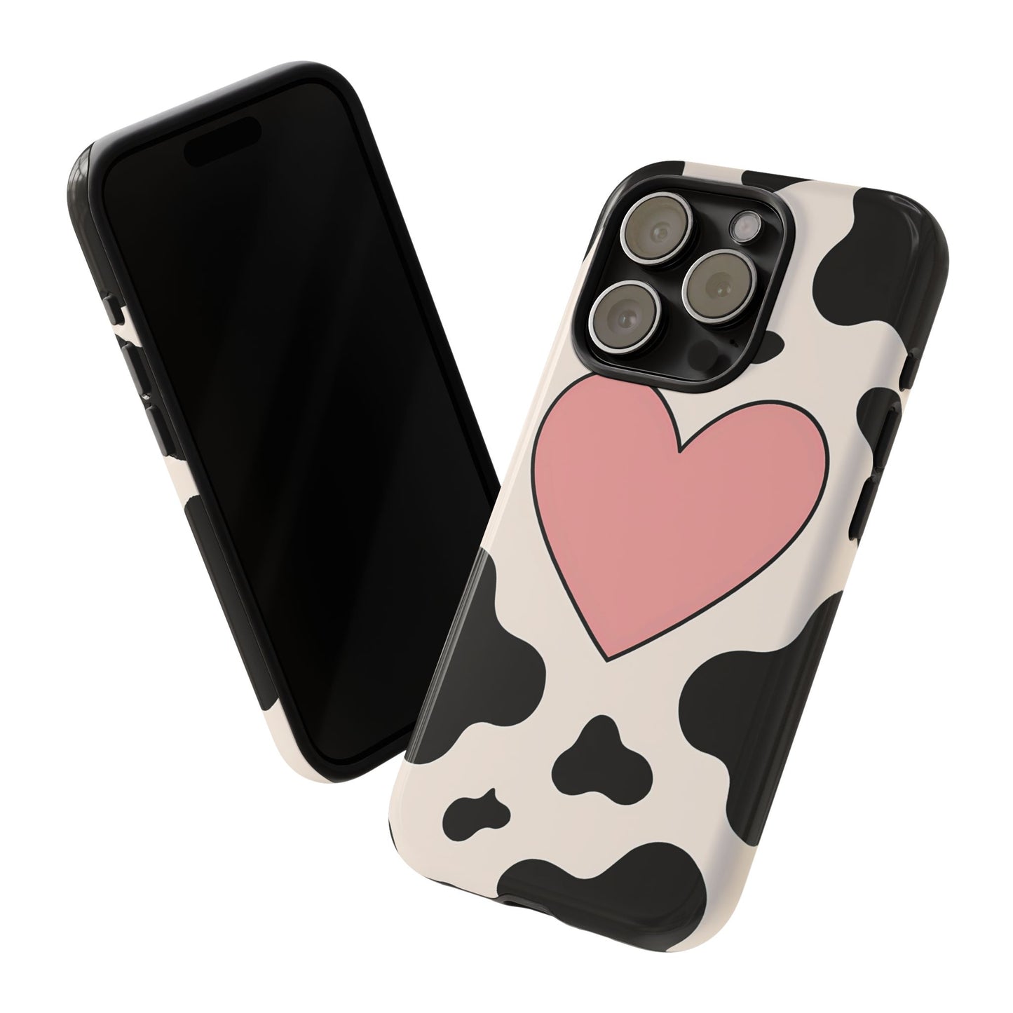 Cow Print Phone Case with Pink Heart – Bold & Cute Protective Cover