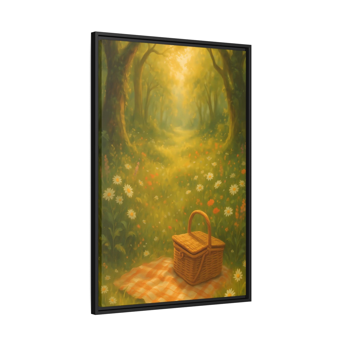 Golden Meadow Picnic Path – Framed Matte Canvas Wall Art