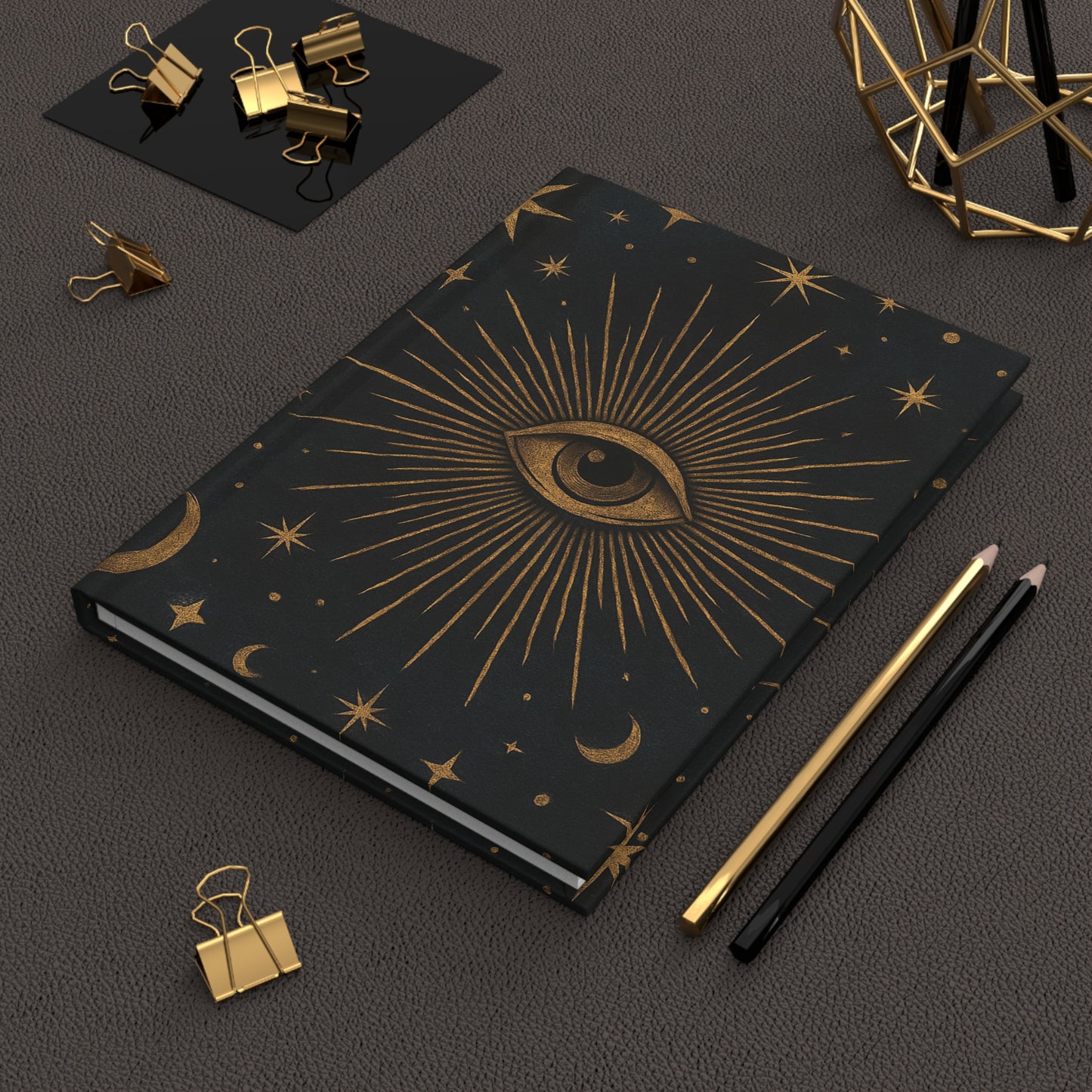 Mystic Eye & Stars Matte Hardcover Journal – Celestial Gold on Black