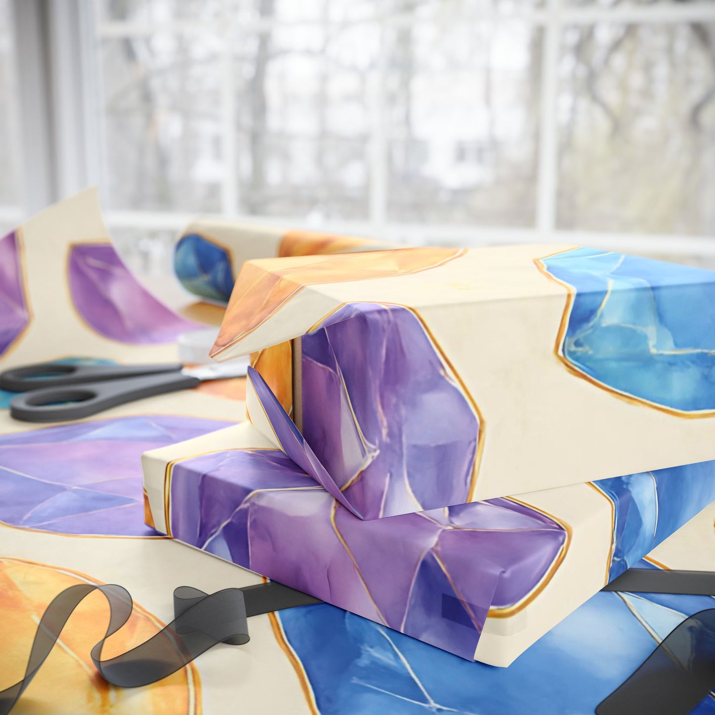 Colorful Gemstone Wrapping Paper – Luxury Gift Wrap with Jewel Print in Glossy or Matte Finish.