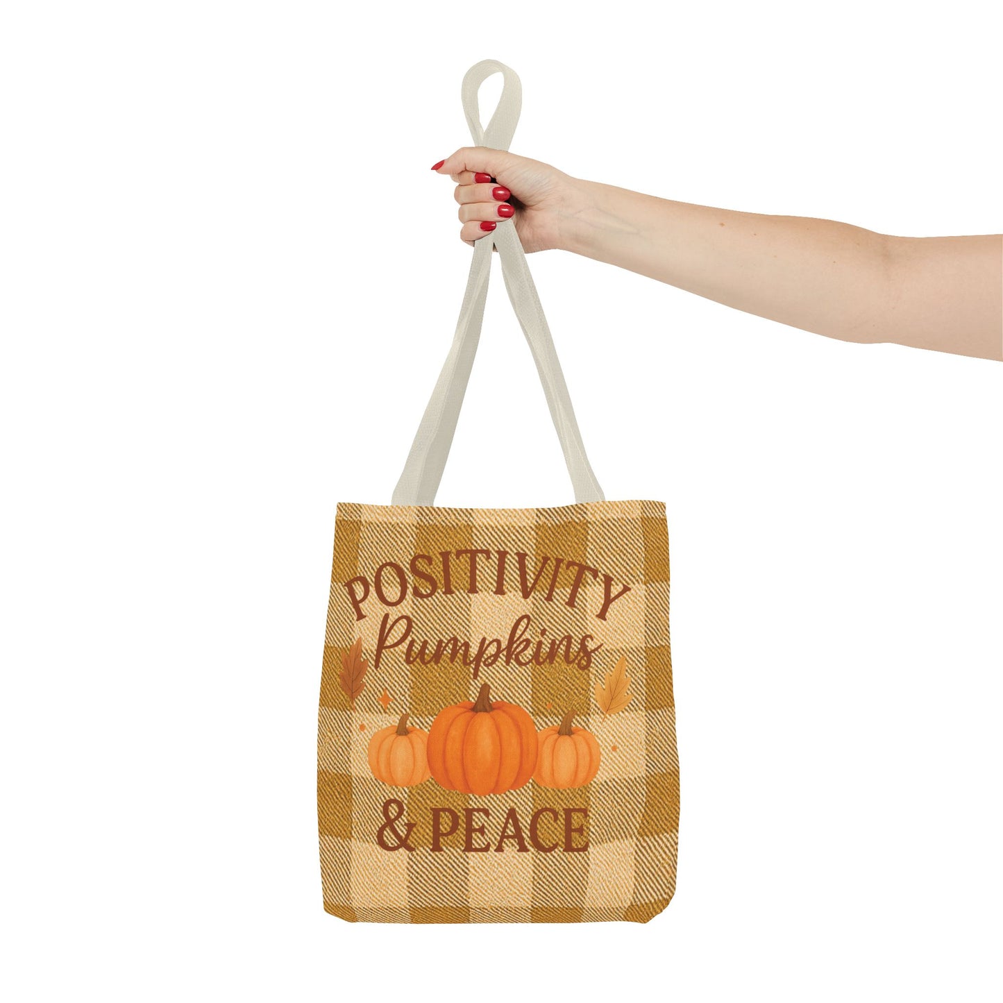 Positivity, Pumpkins & Peace Fall Tote Bag – Autumn Plaid Reusable Shopping & Everyday Carry Bag