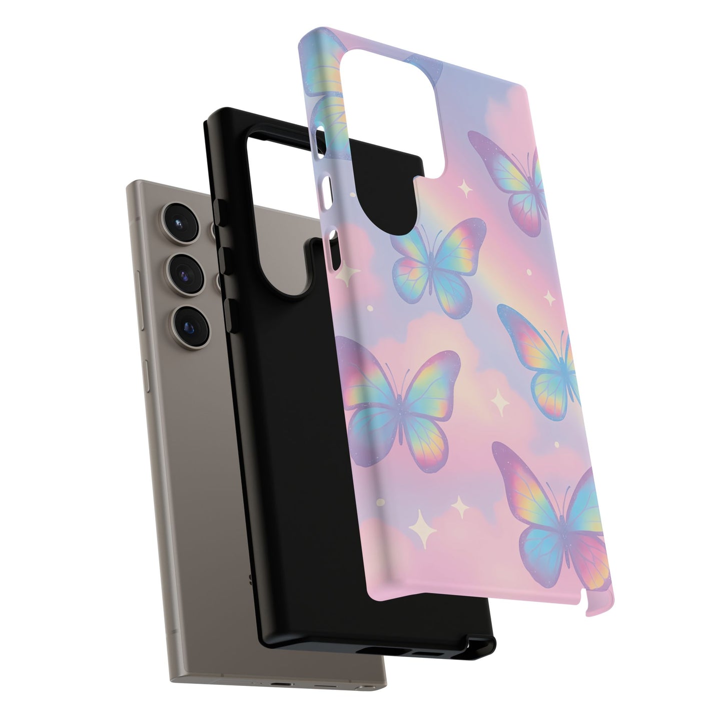 Rainbow Pastel Butterfly Phone Case – Dreamy Clouds & Iridescent Glow