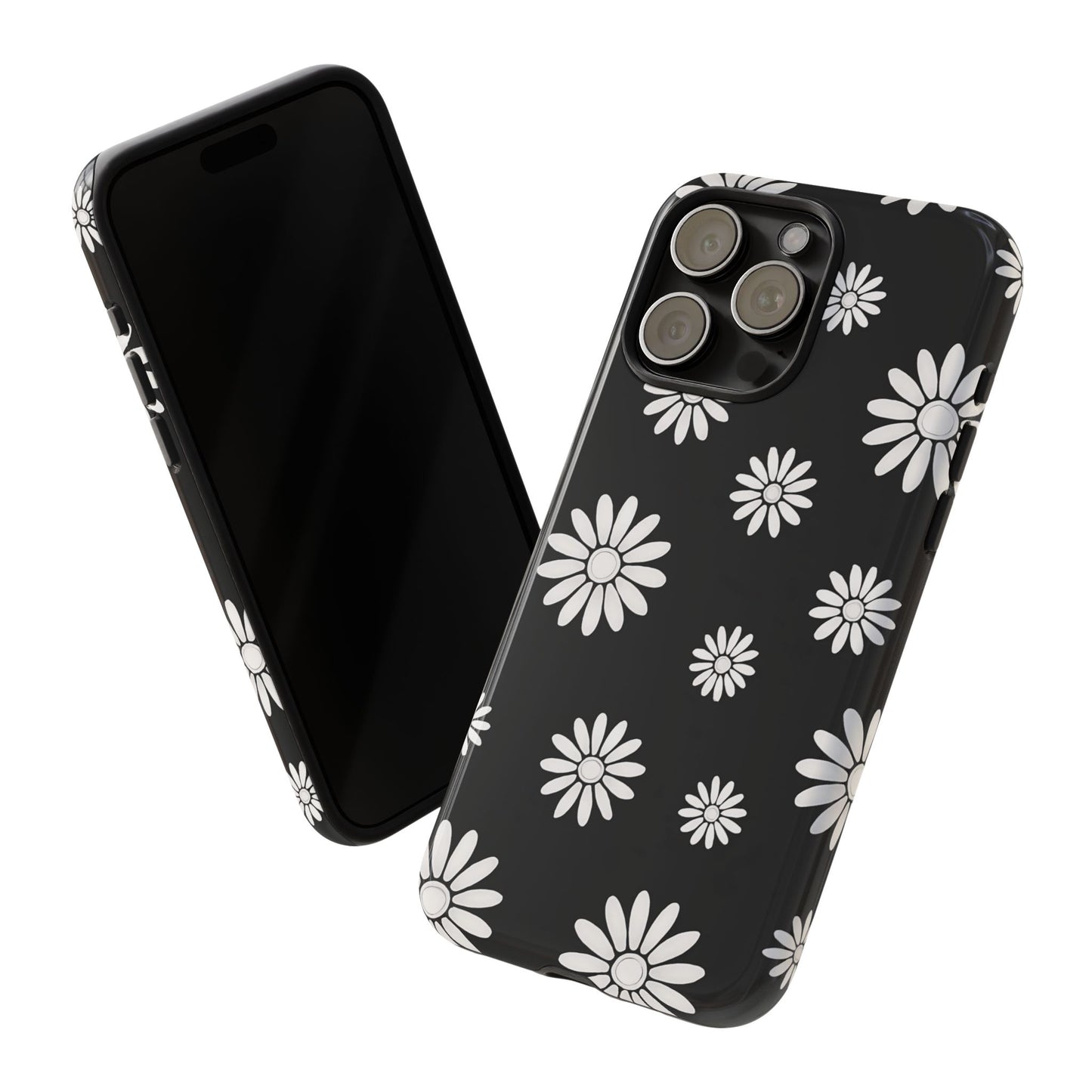 Retro Black & White Daisy Phone Case – Bold Floral Pattern with 3D Wrap Design