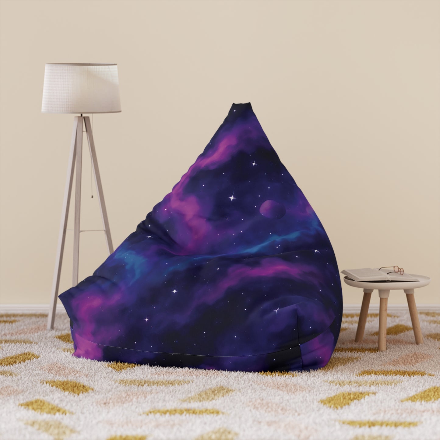 Galaxy Nebula Bean Bag Chair – Purple & Blue Cosmic Space Print