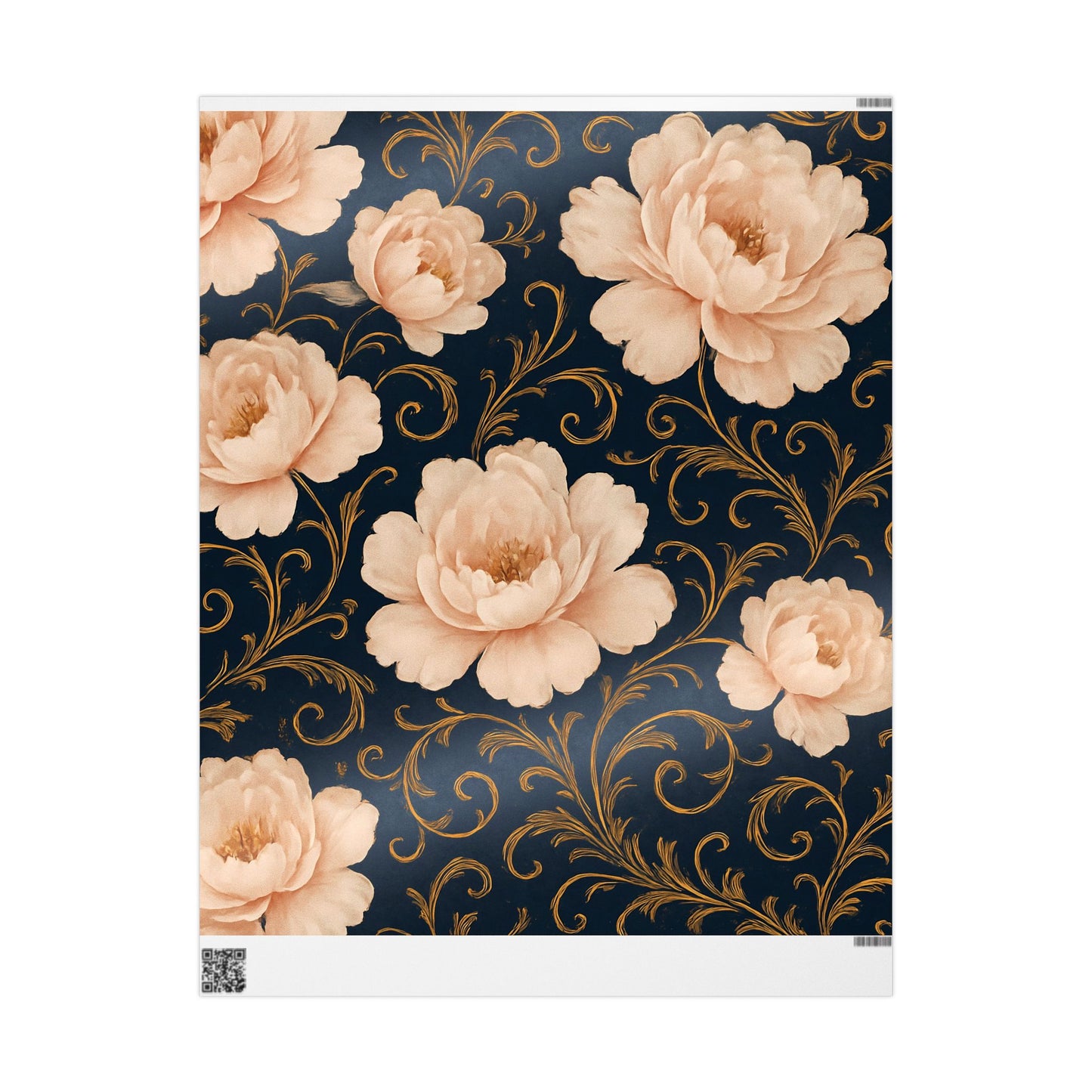 Blush Peony & Gold Scroll Wrapping Paper – Elegant Floral Gift Wrap in Glossy or Matte Finish