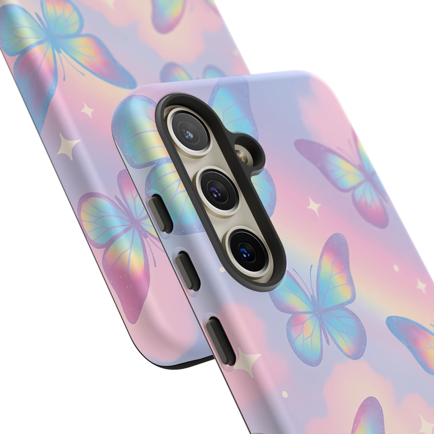 Rainbow Pastel Butterfly Phone Case – Dreamy Clouds & Iridescent Glow