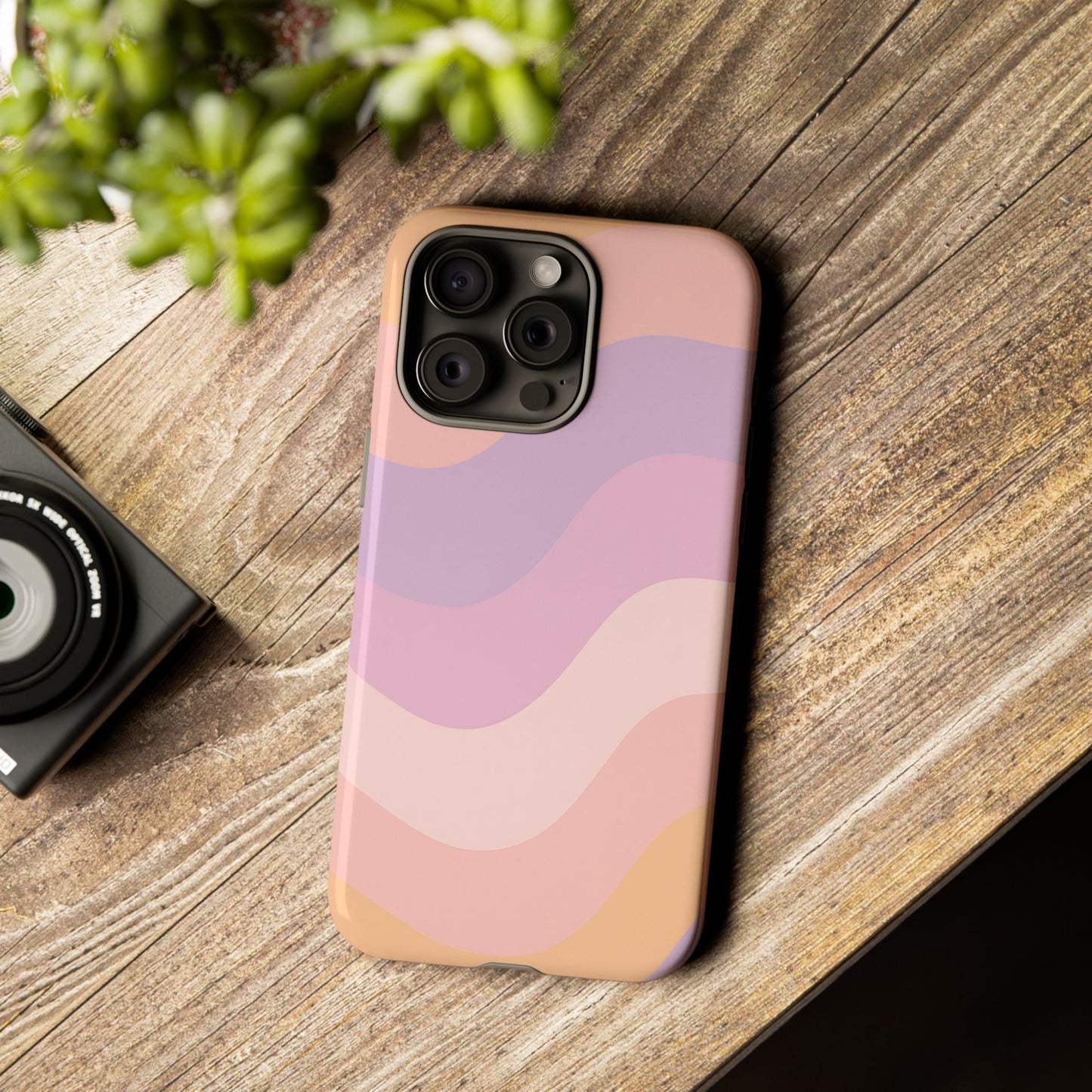 Retro Sunset Wave Phone Case – Groovy Pastel Abstract Design