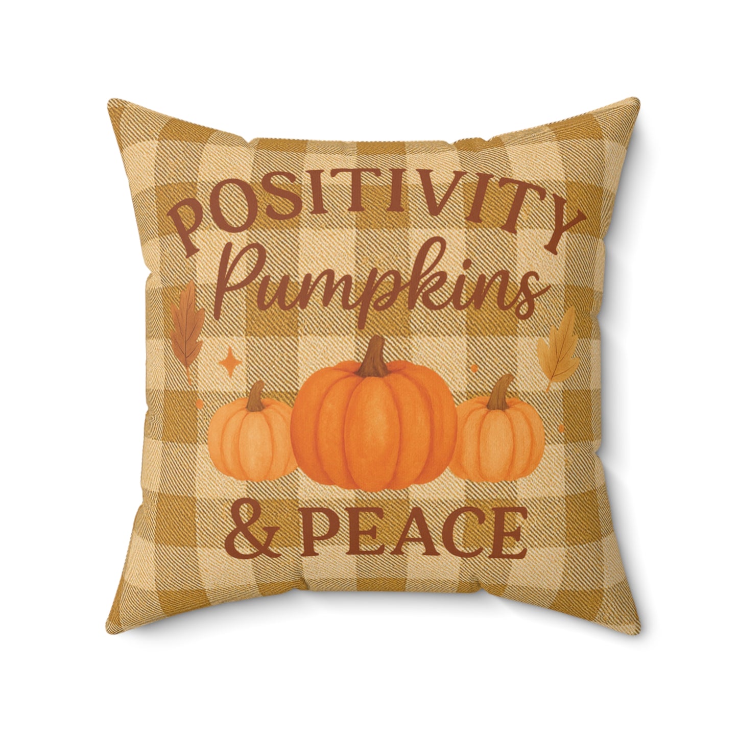 Positivity, Pumpkins & Peace Fall Throw Pillow – Cozy Autumn Plaid Cushion with Pumpkins