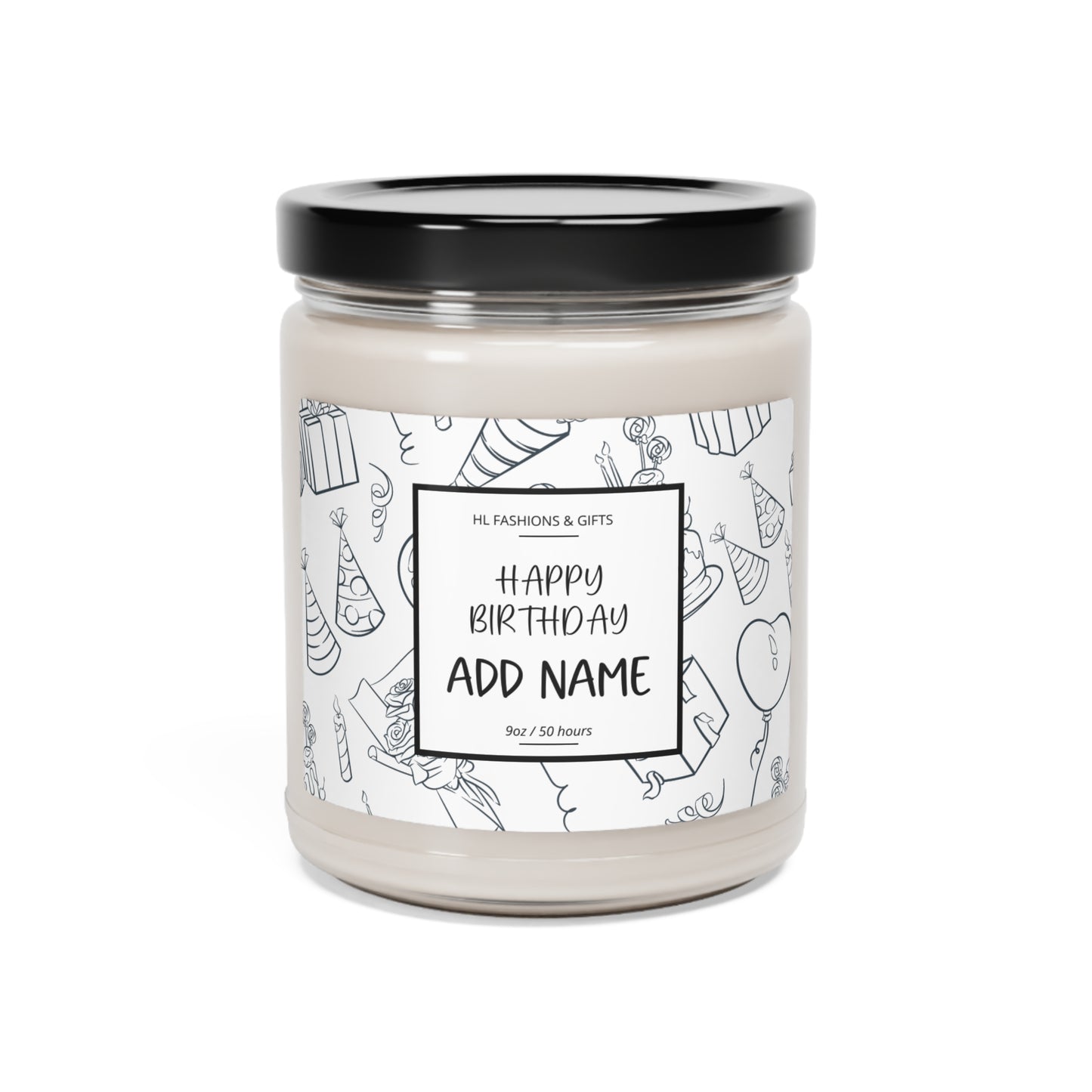 Custom Happy Birthday Soy Candle - Charcoal Gray Label