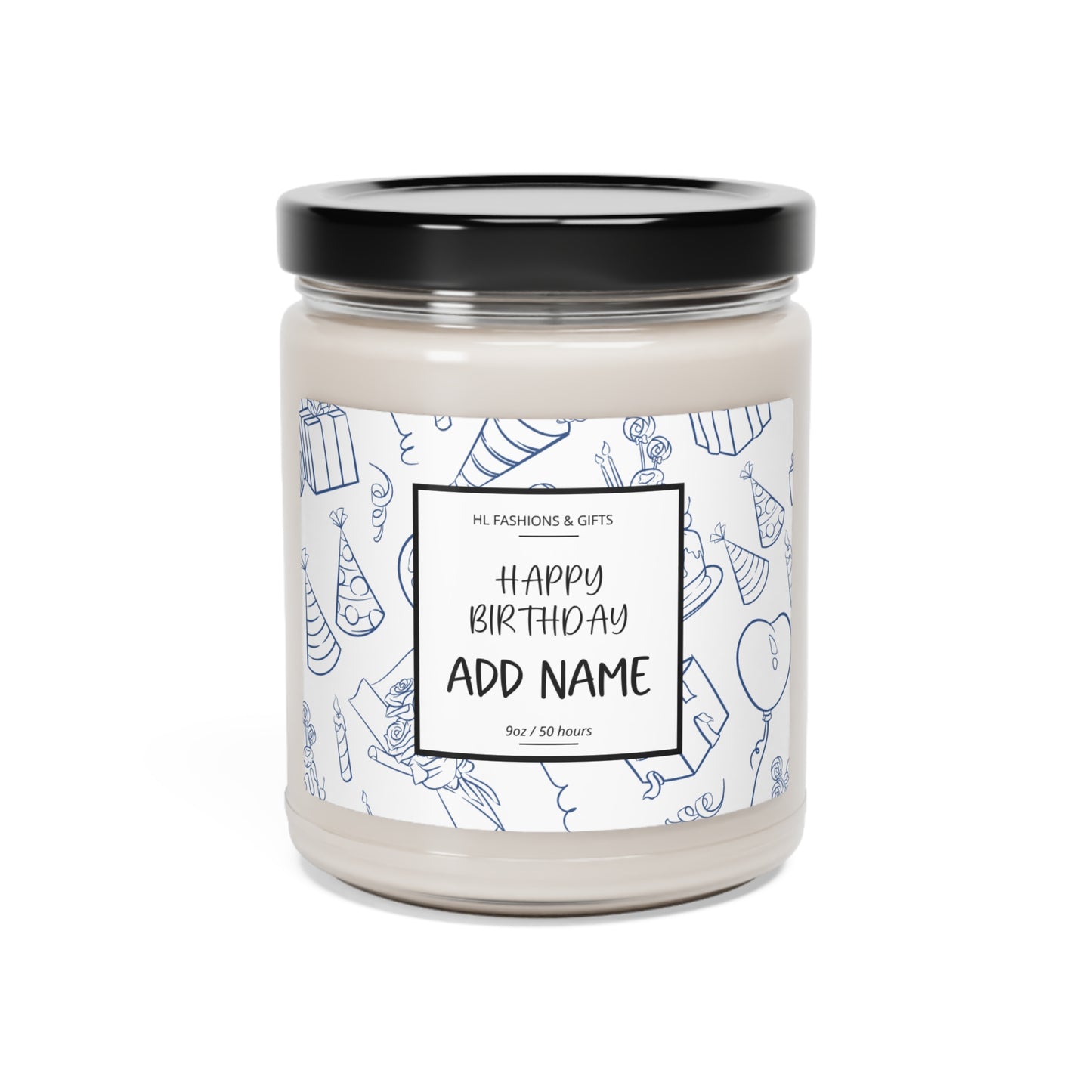 Custom Happy Birthday Soy Candle - Classic Blue Label