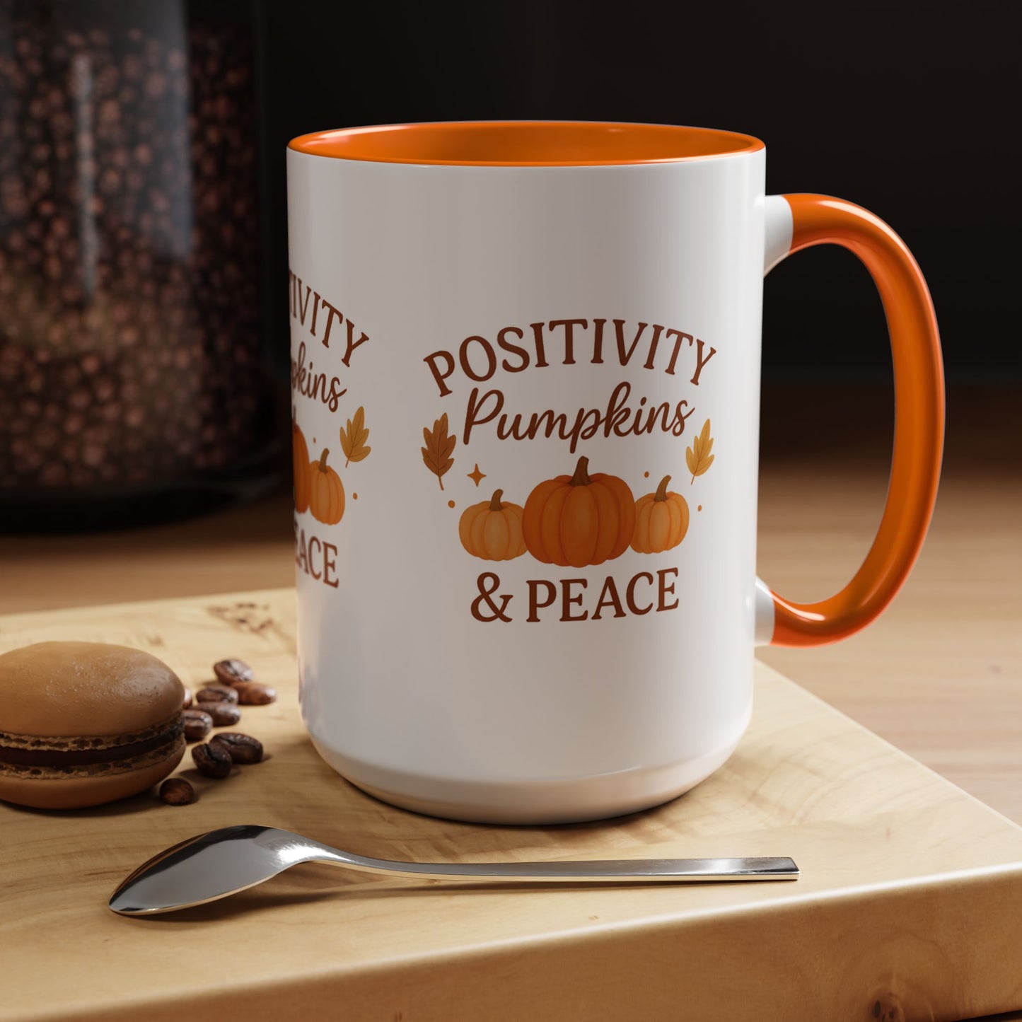 Positivity, Pumpkins & Peace Fall Mug – Autumn Coffee Cup in 11oz or 15oz | Microwave & Dishwasher Safe