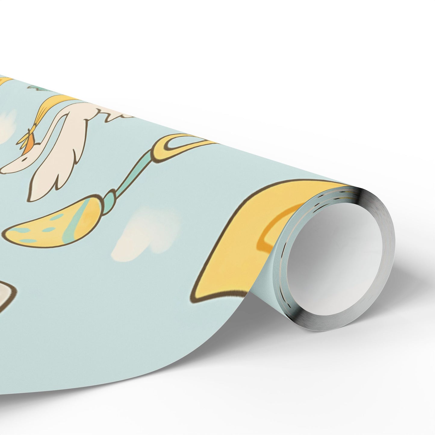 Baby Shower Wrapping Paper – Storks, Ducks & Baby Essentials on Sky Blue