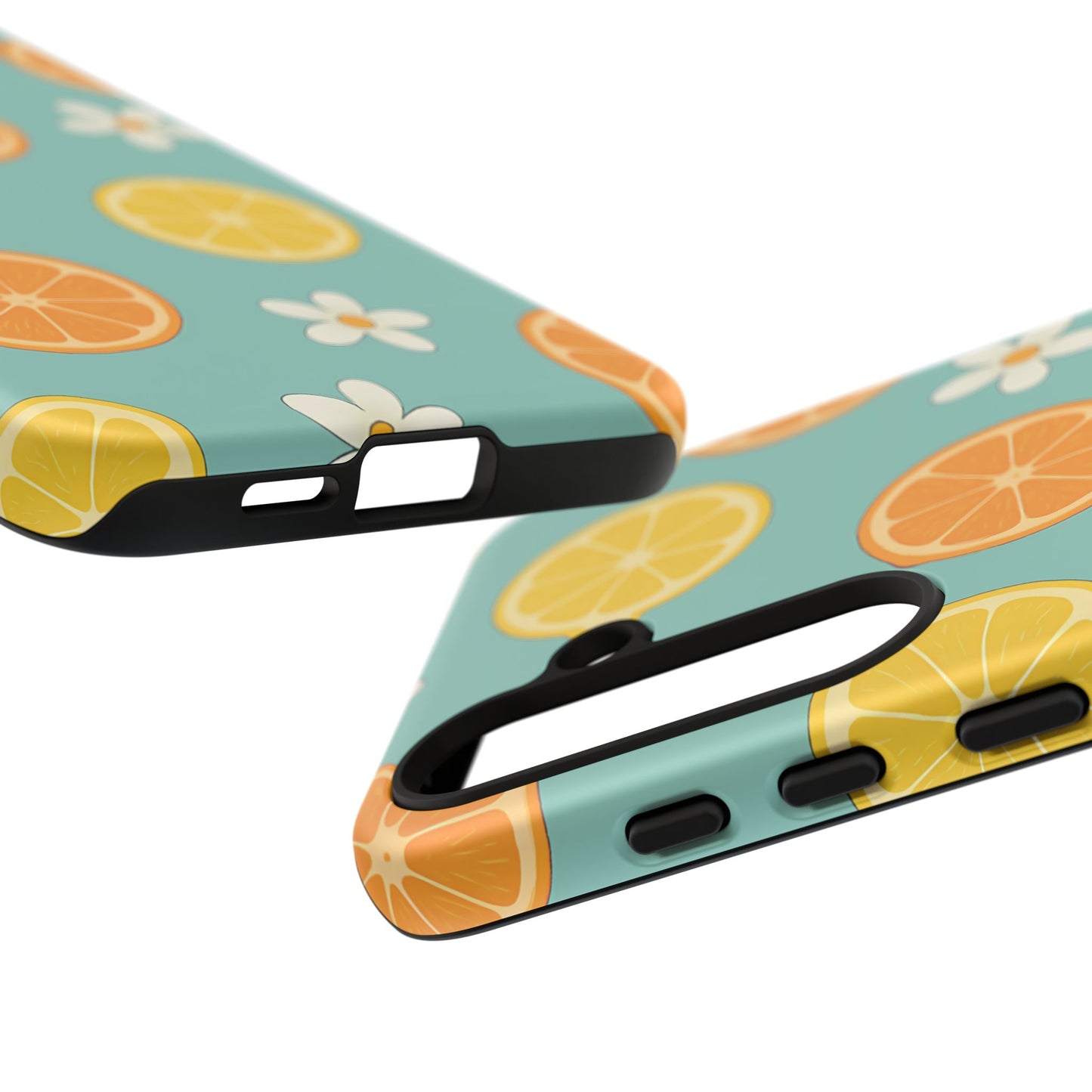 Citrus Bloom Phone Case – Orange, Lemon & Daisy Pattern on Teal