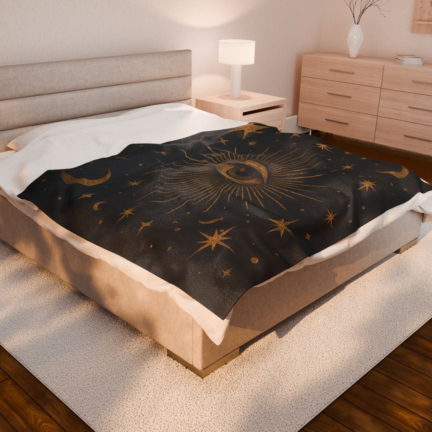 Mystic Eye & Celestial Stars Velveteen Plush Blanket