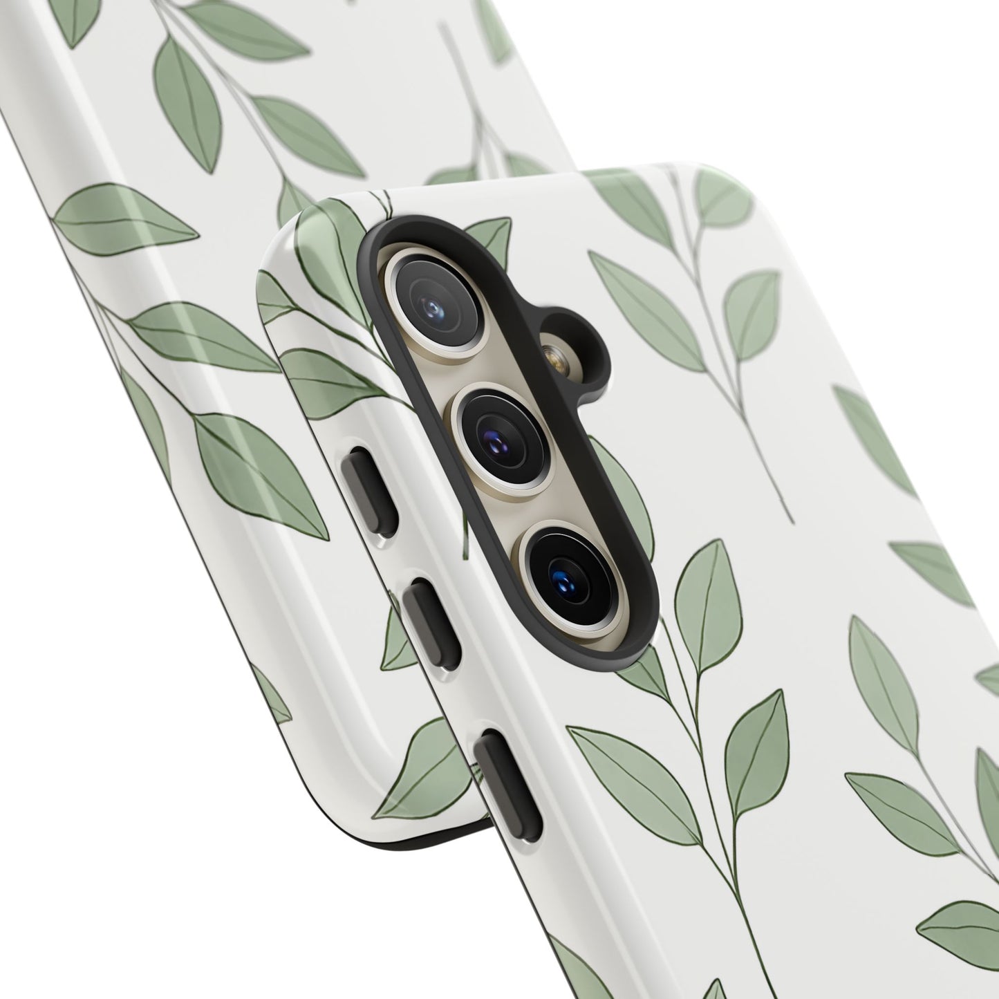 Minimalist Green Leaf Phone Case – Elegant Botanical Pattern on White